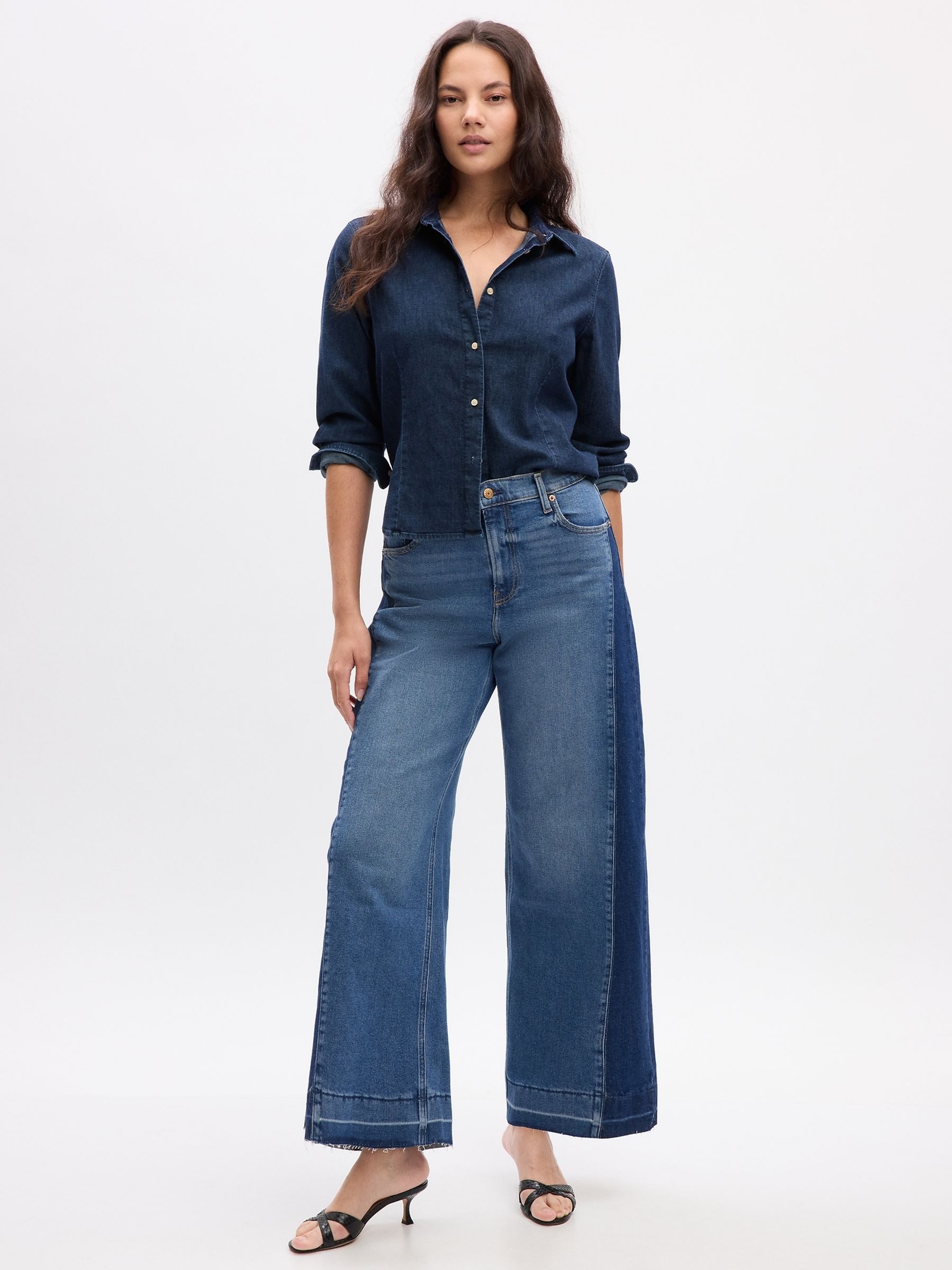Buy Blue Two Tone High Waist Wide Leg Jeans from the Gap online shop