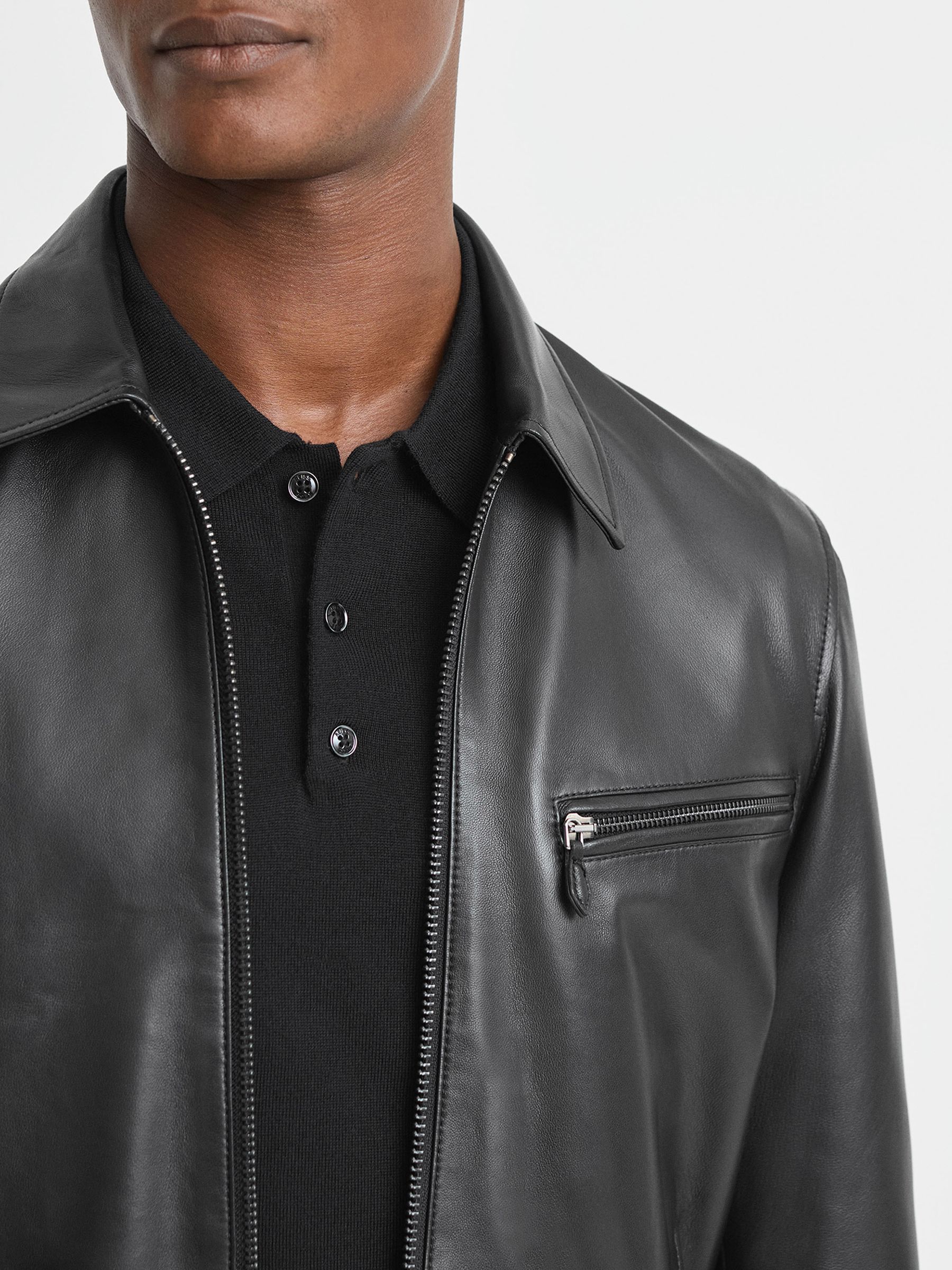 Atelier Leather Zip Through Jacket in Black