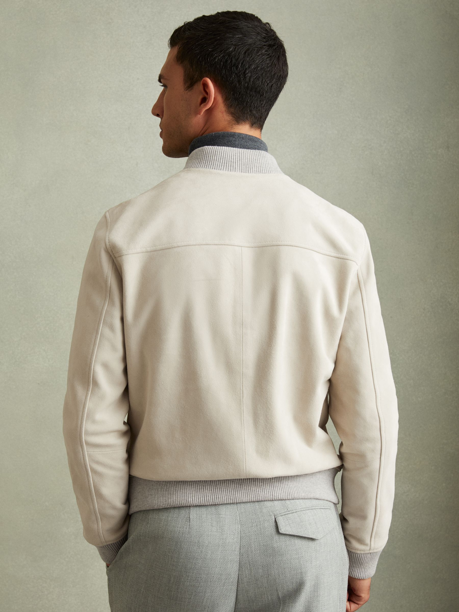 Reiss Diego Off White Suede Bomber Jacket REISS