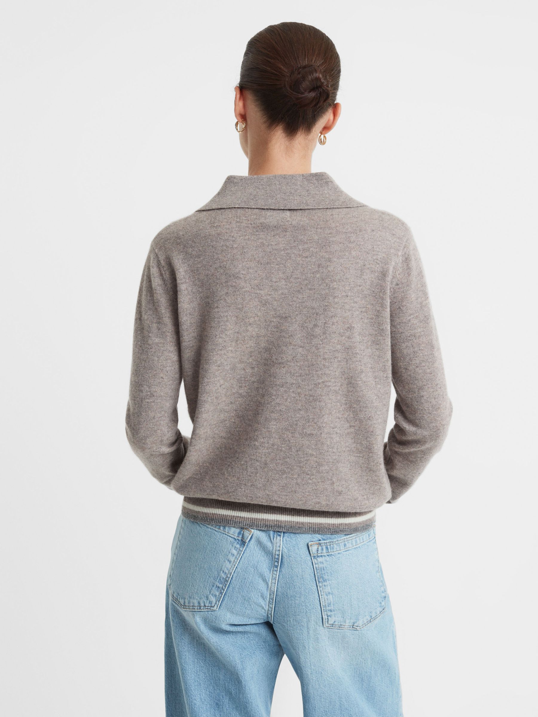 Reiss Madeleine Thompson Wool Cashmere Polo Jumper in Dark Oatmeal REISS