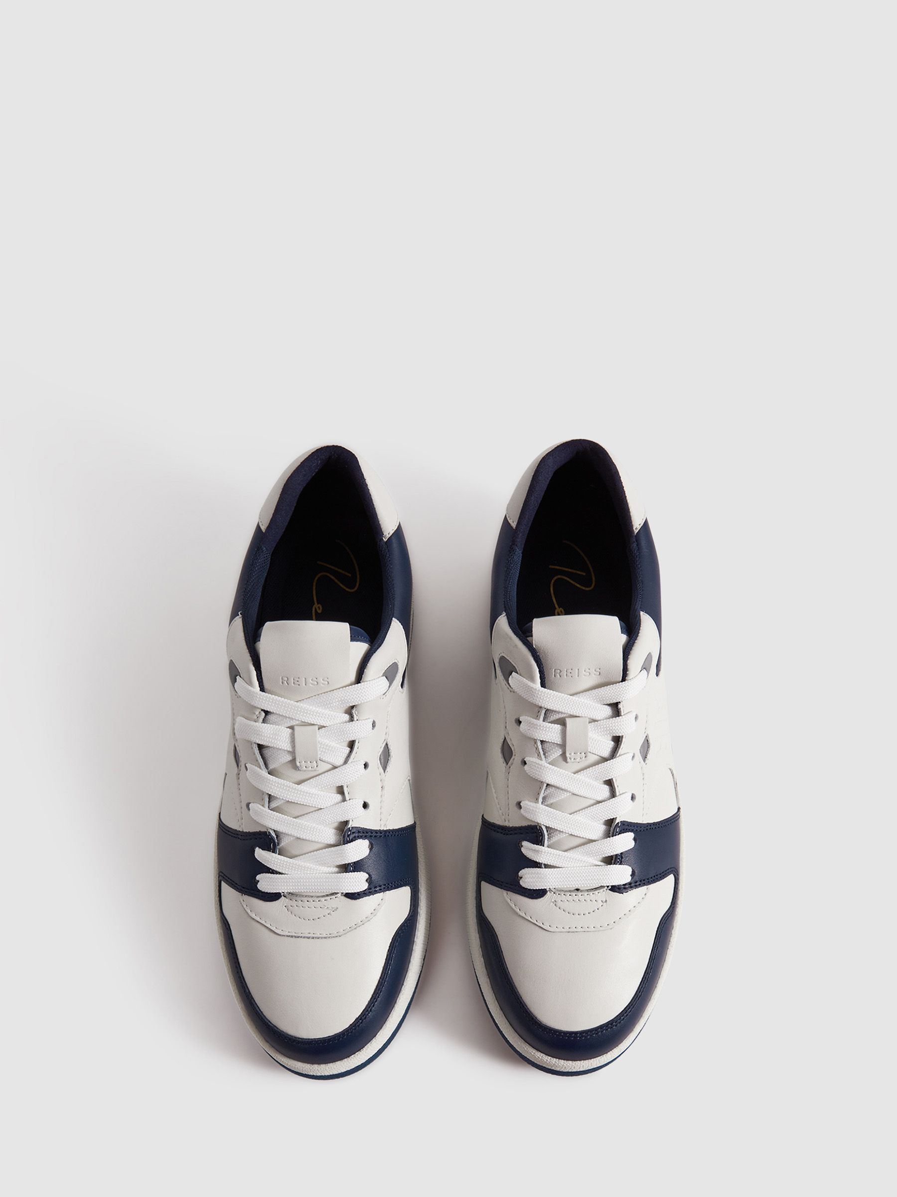 Leather Lace Up Trainers in Navy White