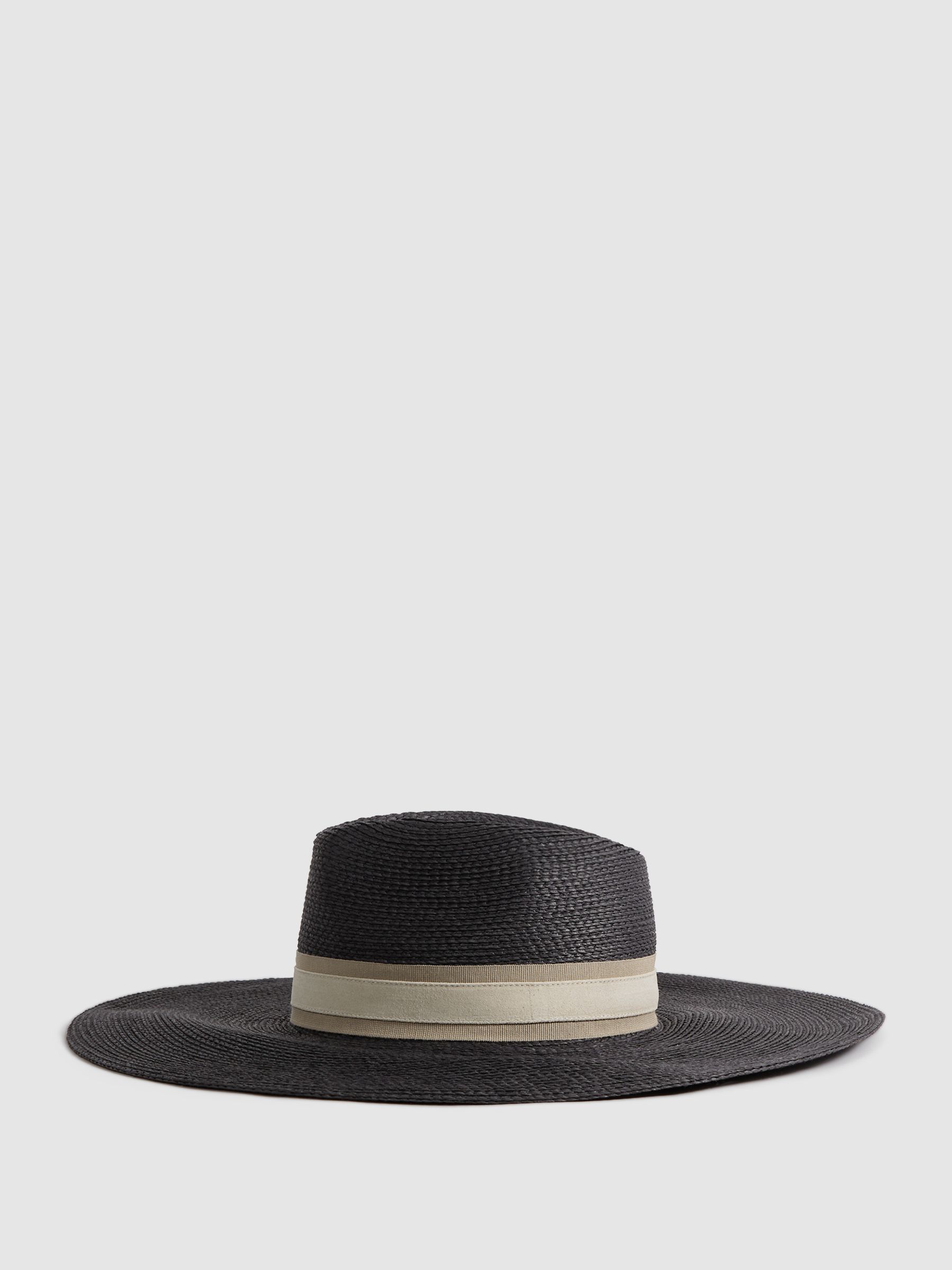 Raffia Wide Brim Sun Hat in Black