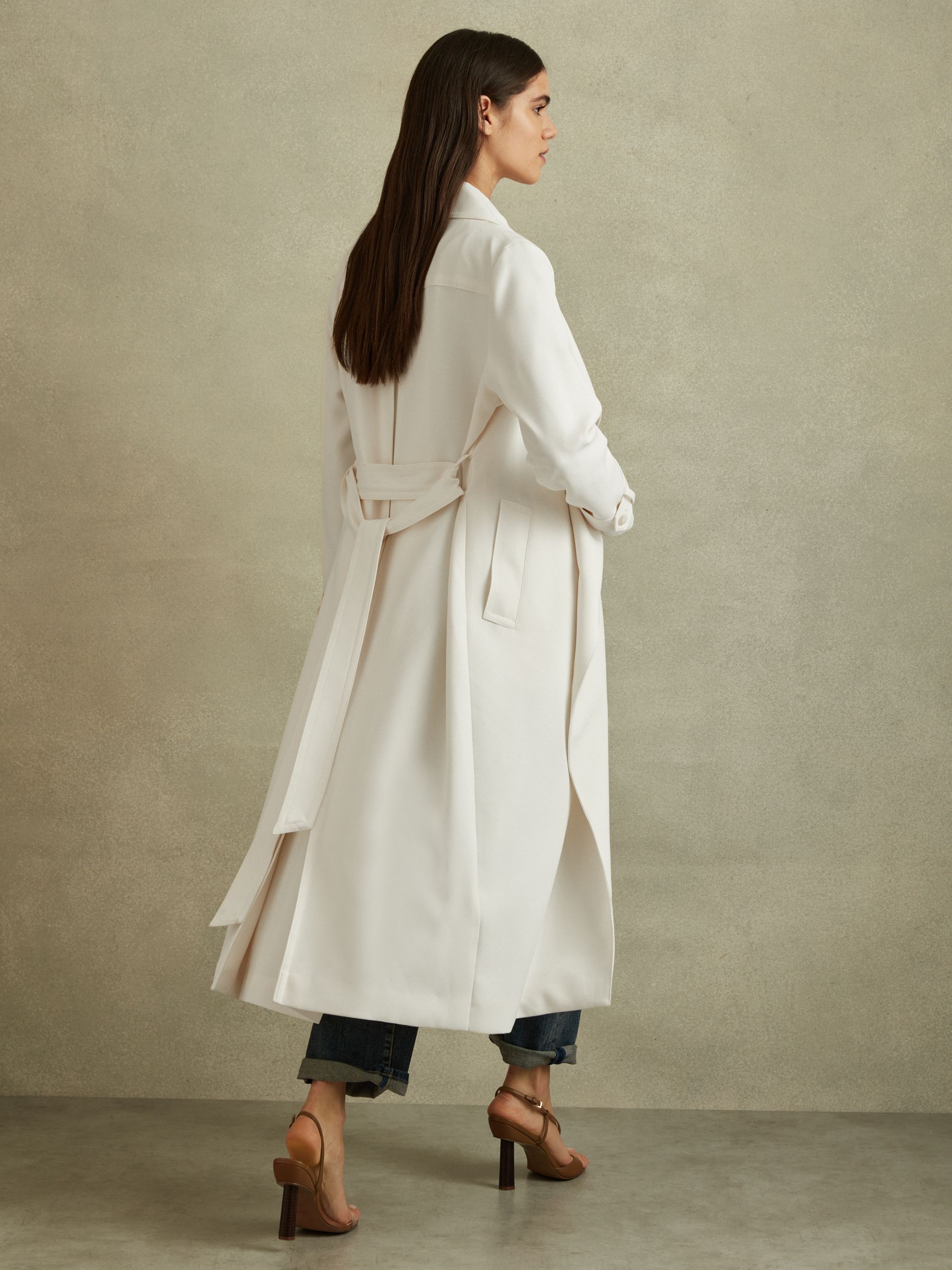Petite Double Breasted Belted Trench Coat in White