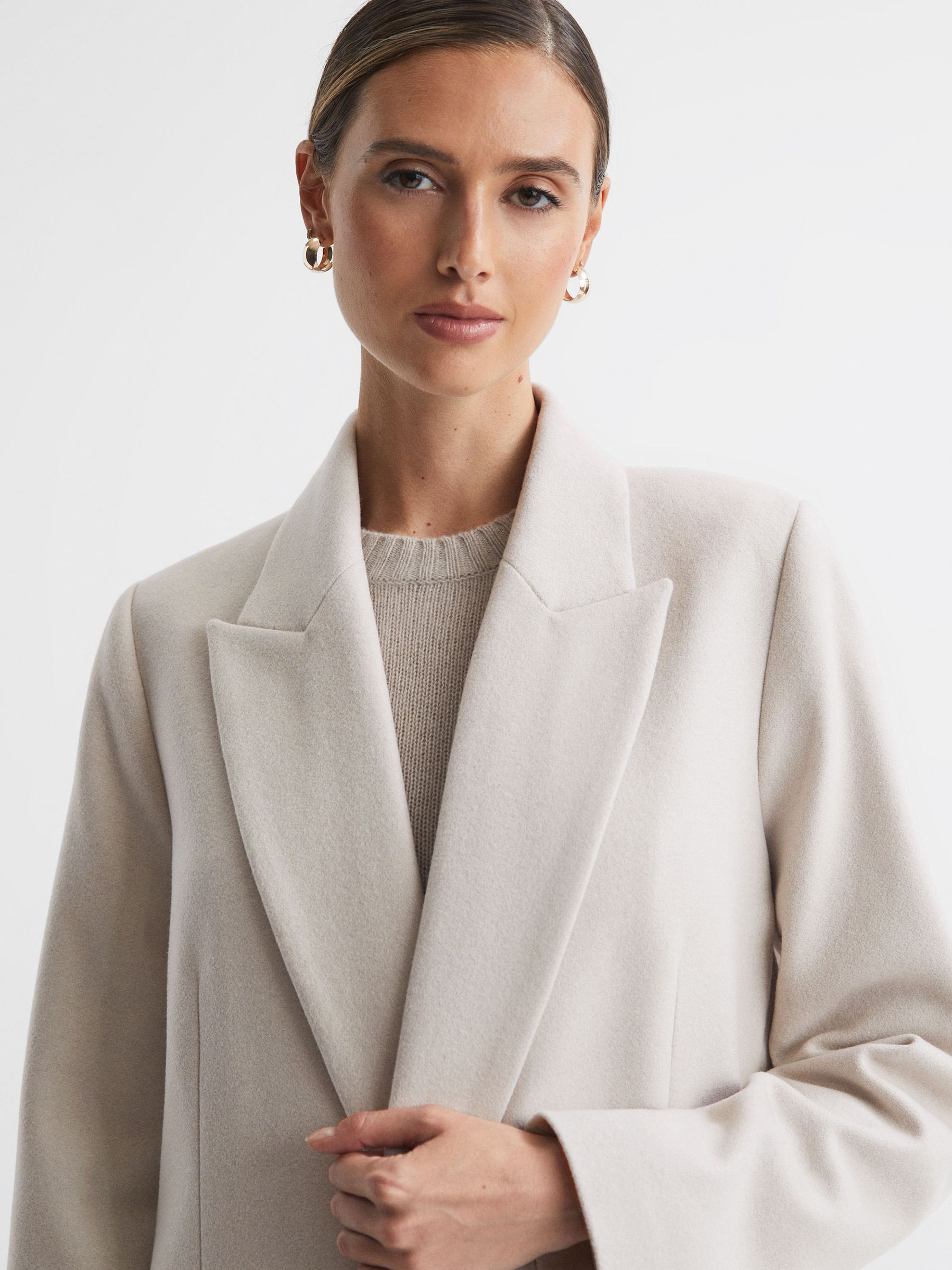 Reiss Wool Blend Double Breasted Longline Coat in Neutral REISS
