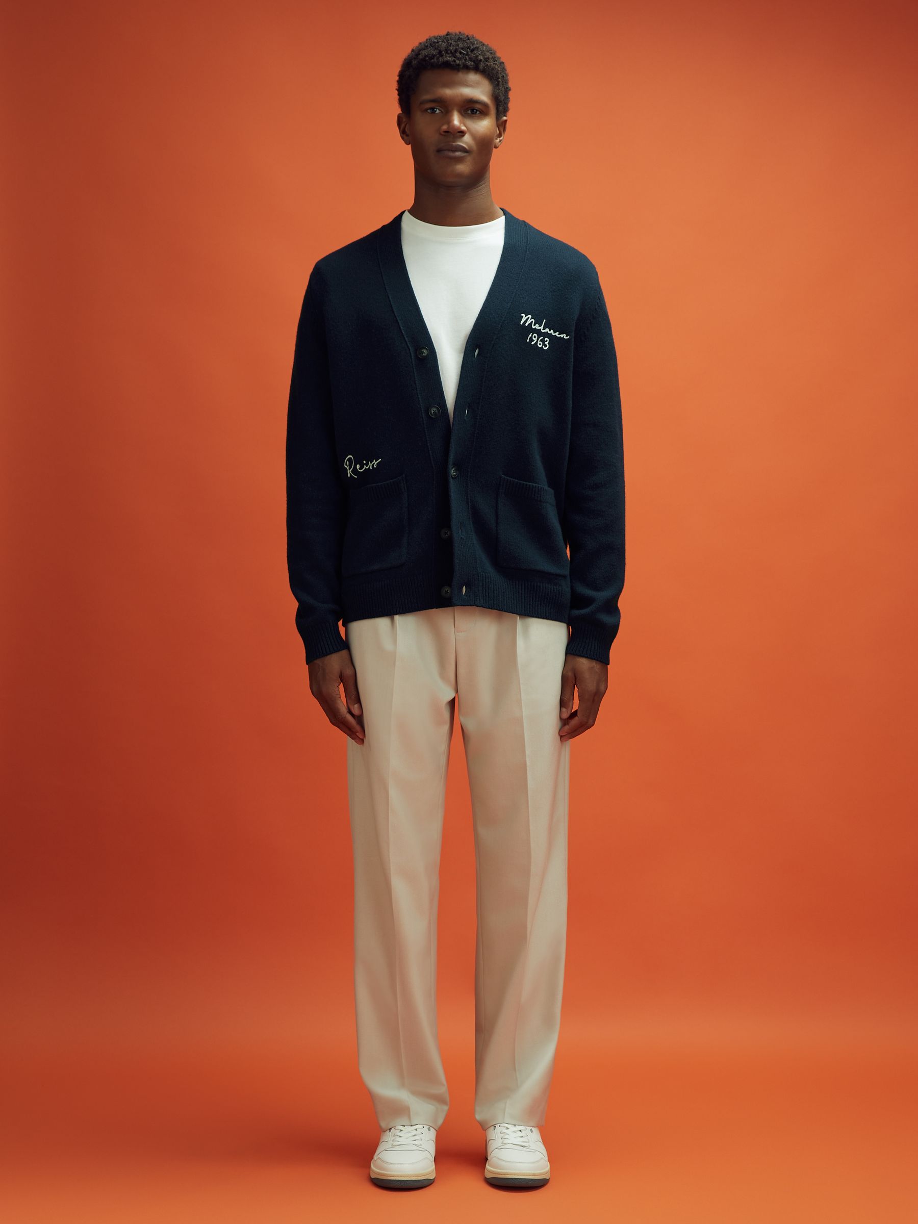 Reiss Intarsia Cardigan in Navy REISS
