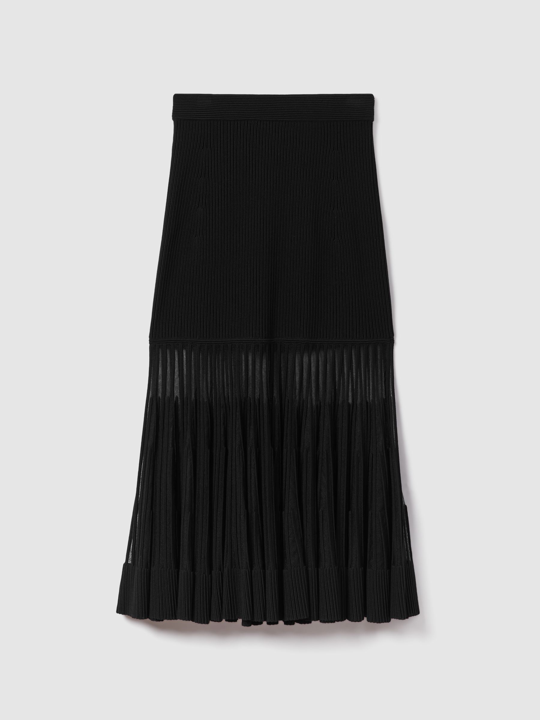 Reiss Knitted Sheer Flared Midi Skirt in Black REISS