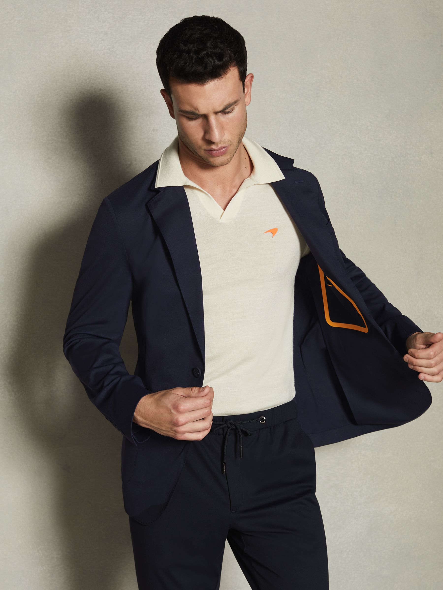 McLaren F1 Slim Fit Technical Single Breasted Blazer in Navy