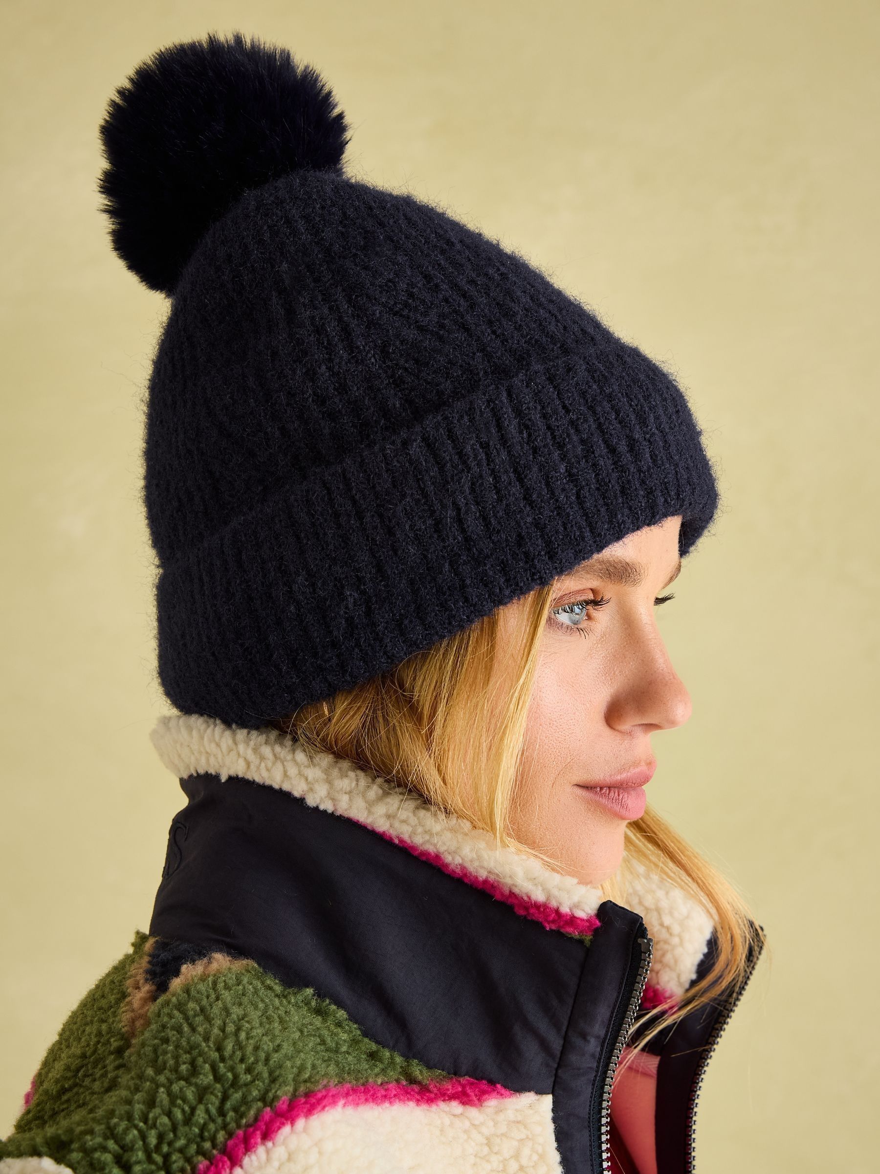 Buy Joules Effie Navy Knitted Bobble Hat from the Joules online shop