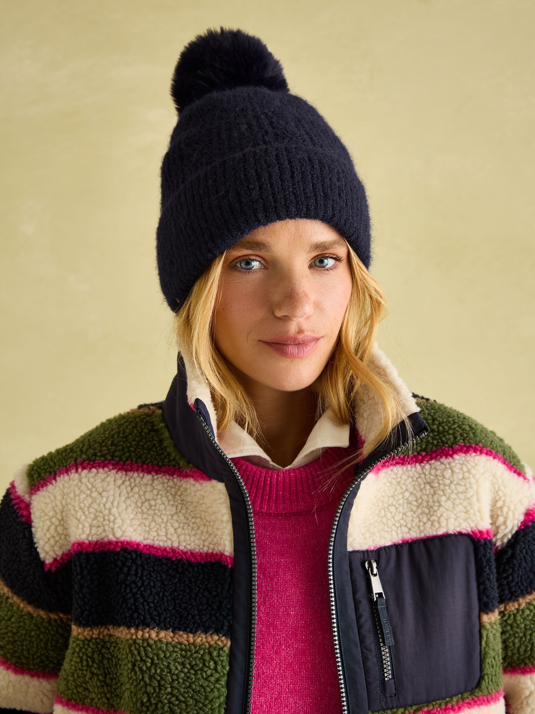 Effie Navy Knitted Bobble Hat Joules