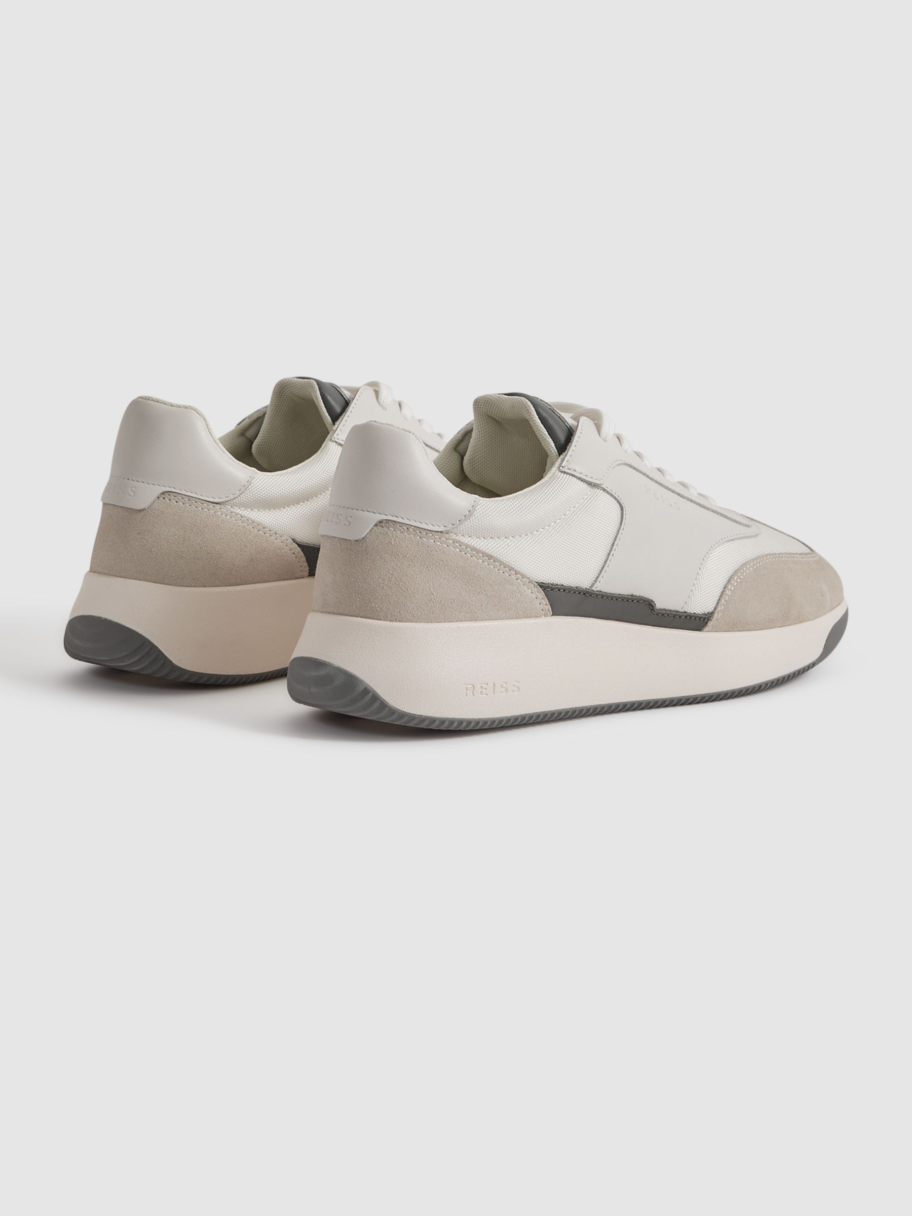 Leather Suede Running Trainers in Off White