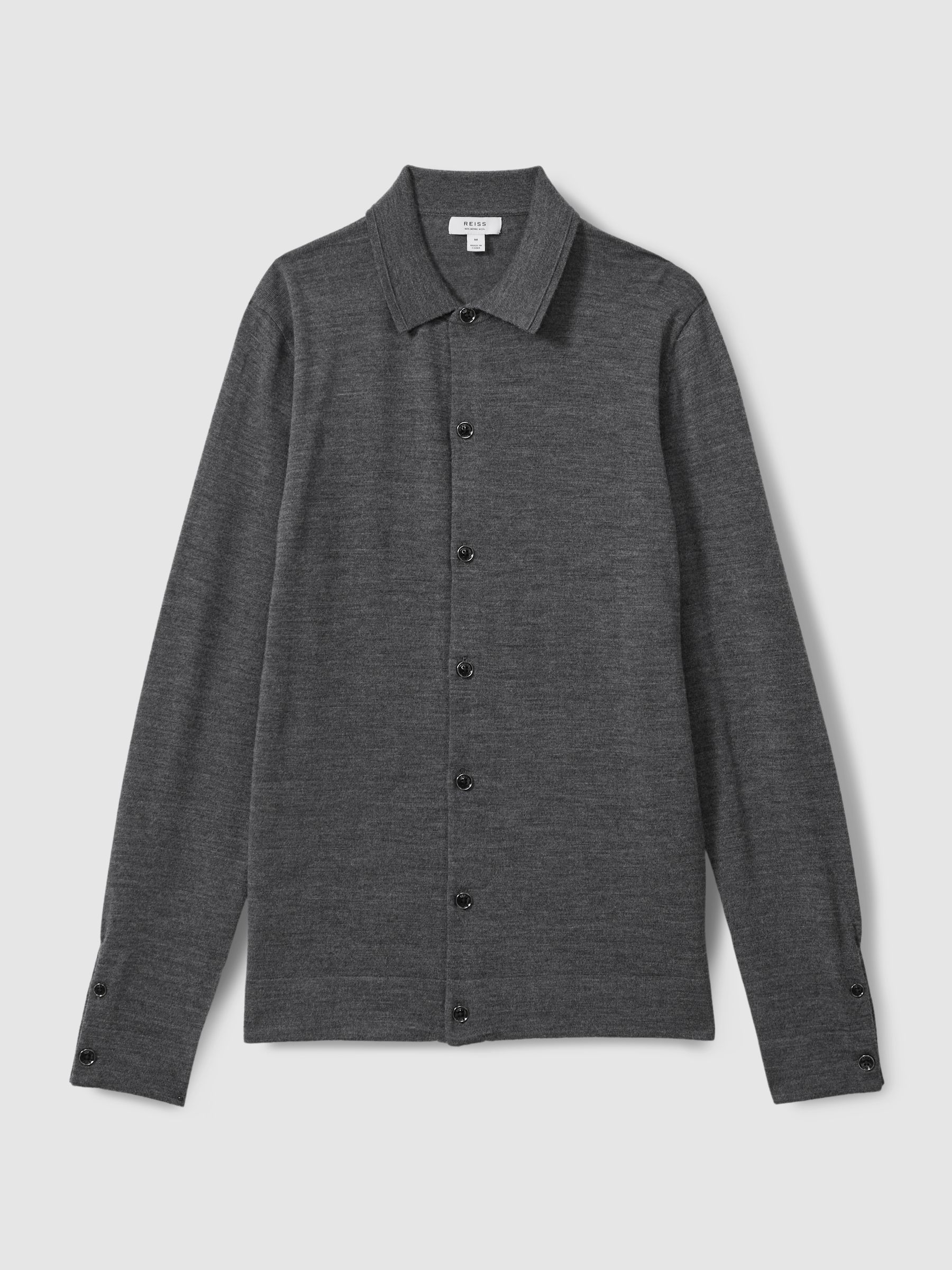 Reiss Merino Wool Button Through Cardigan in Derby Grey Marl REISS