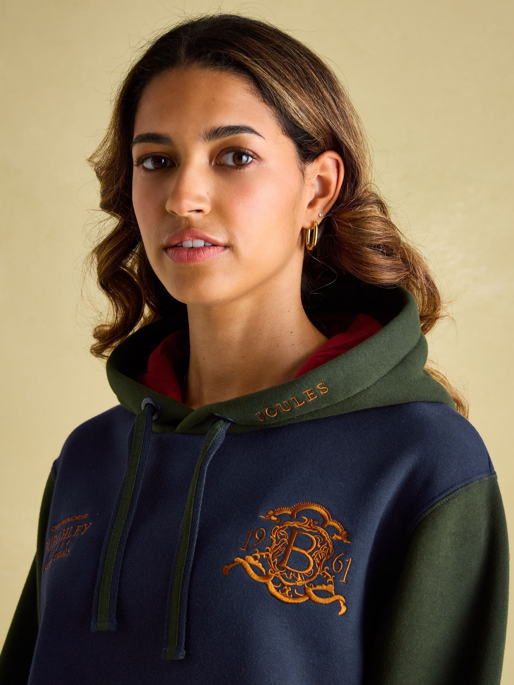 Official Burghley Green Navy Unisex Colourblock Hoodie Joules