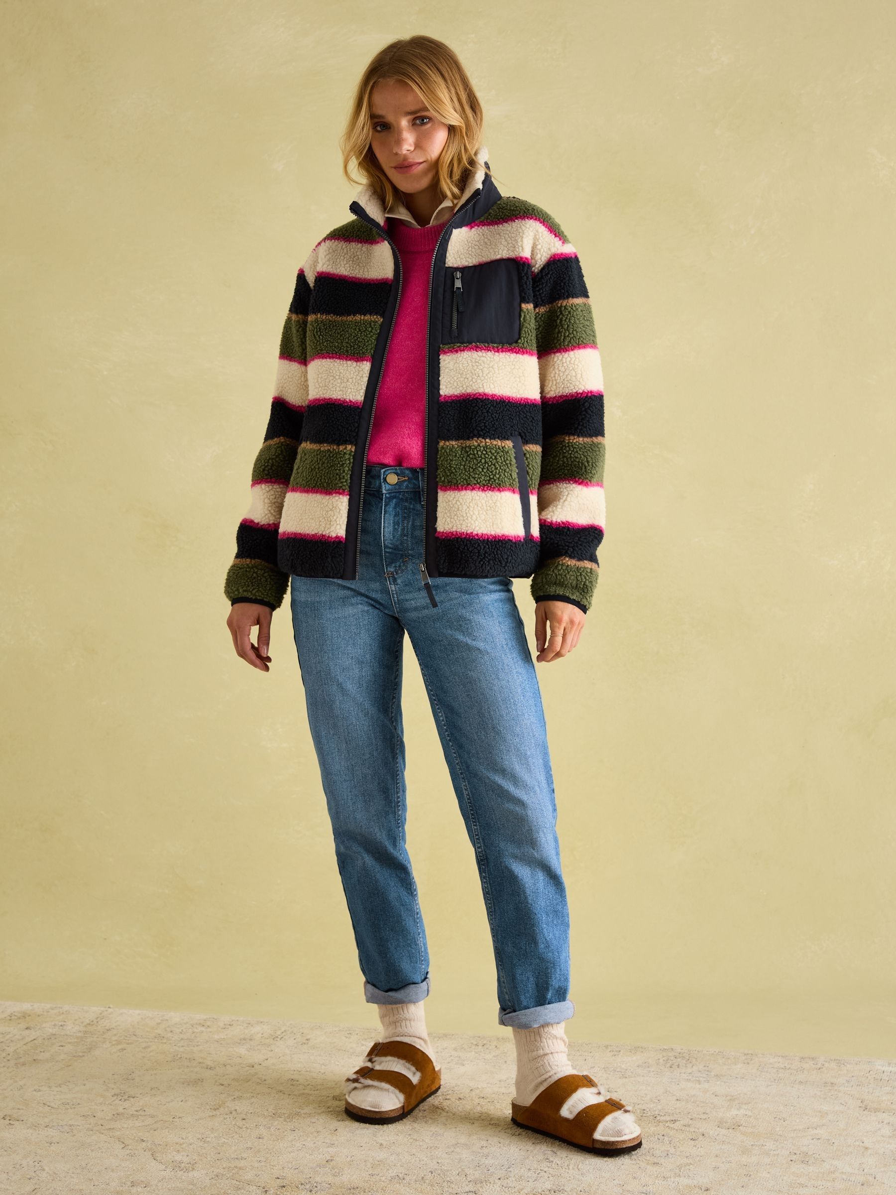 Buy Joules Lottie Multi stripe Borg Fleece Jacket from the Joules online shop