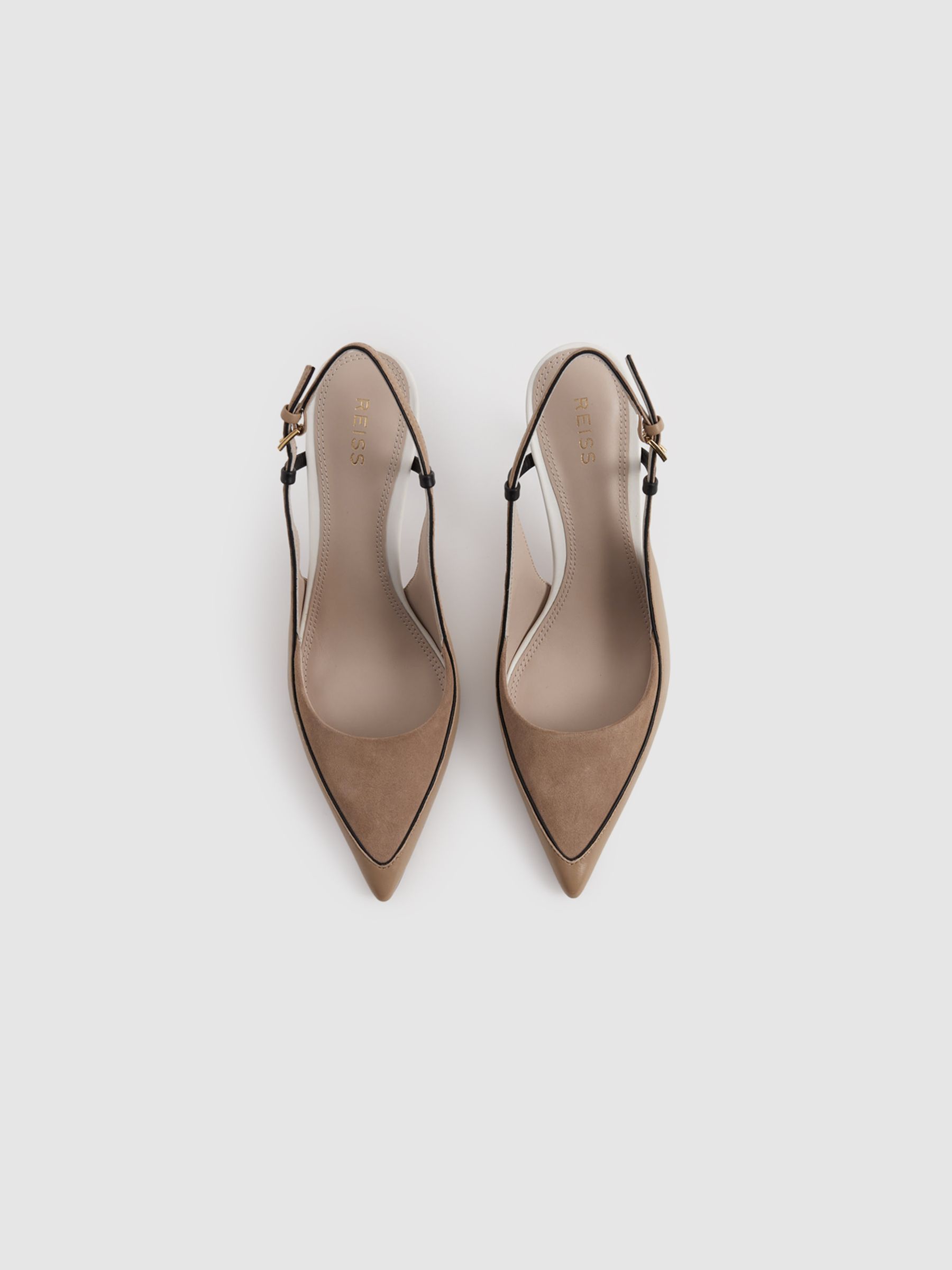 Leather Suede Pointed Slingback Heels in Nude