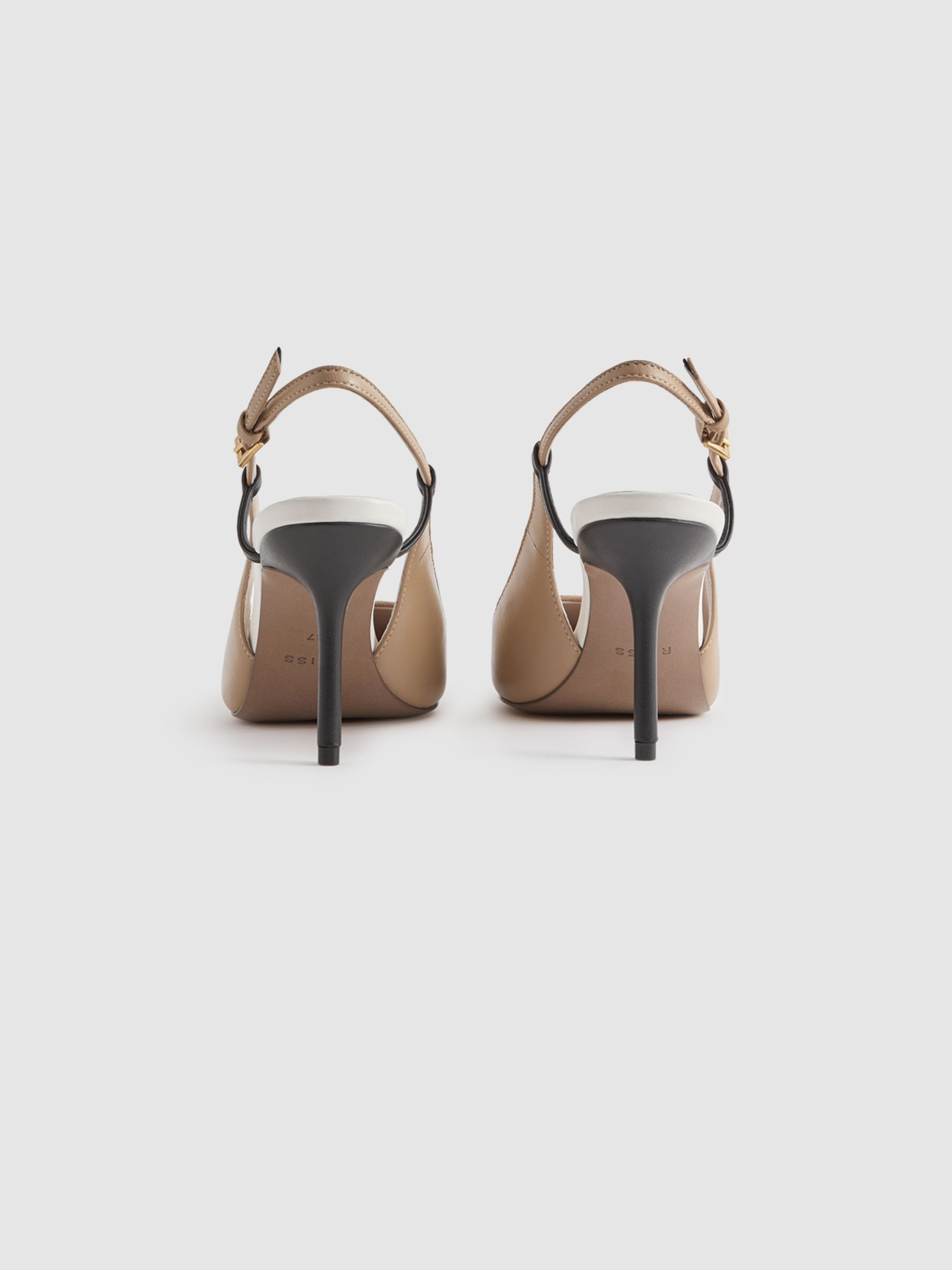 Leather Suede Pointed Slingback Heels in Nude