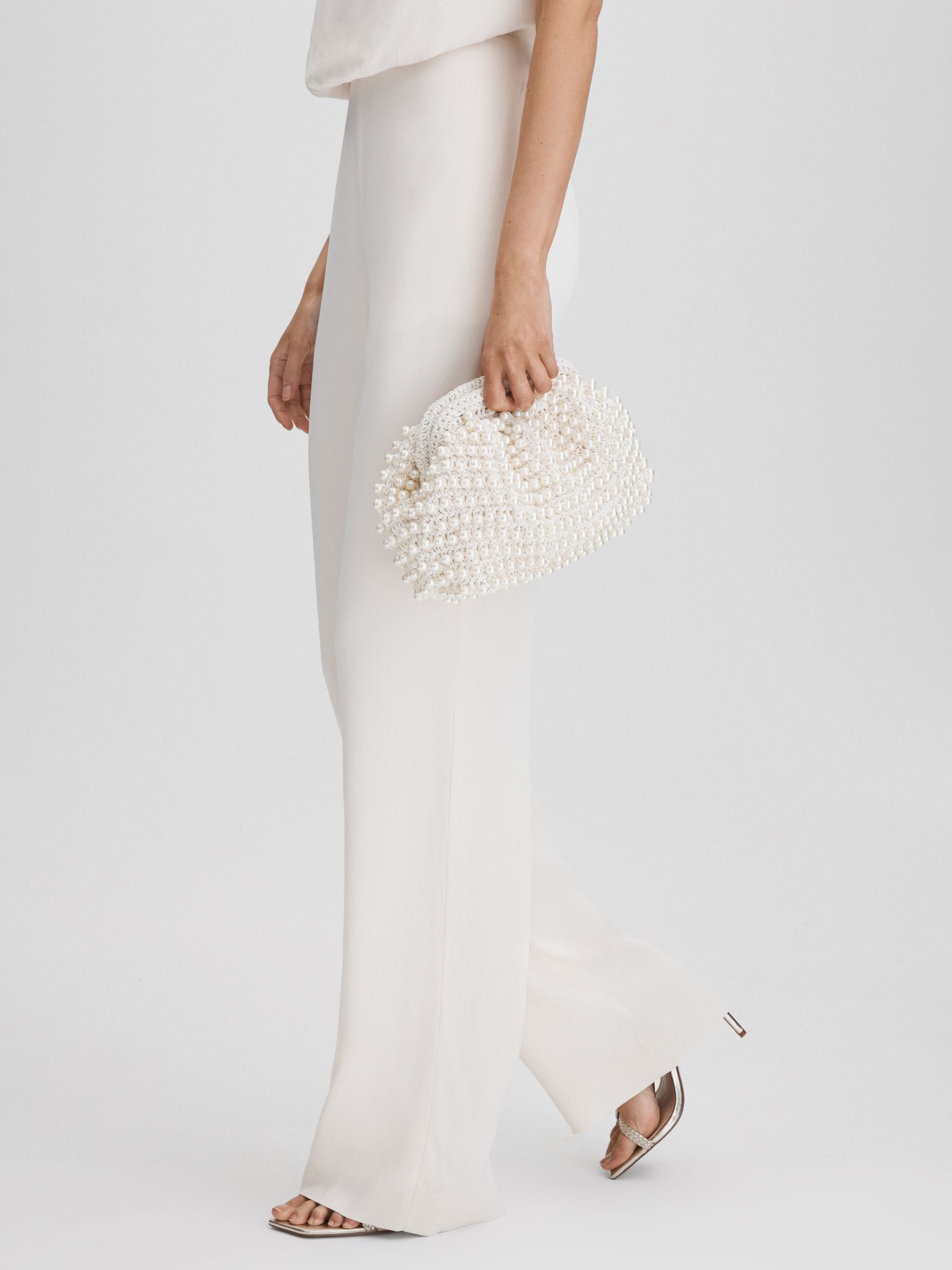 Reiss Woven Pearl Clutch Bag in White REISS