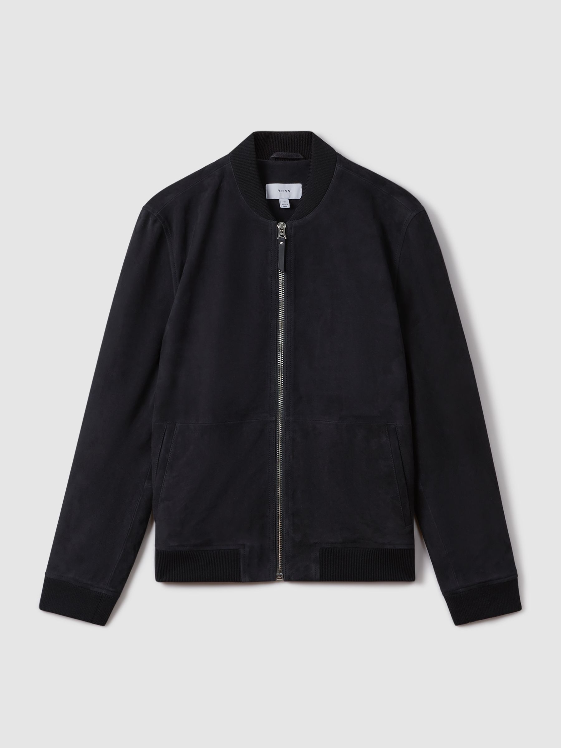 Reiss Suede Zip Through Bomber Jacket in Navy REISS