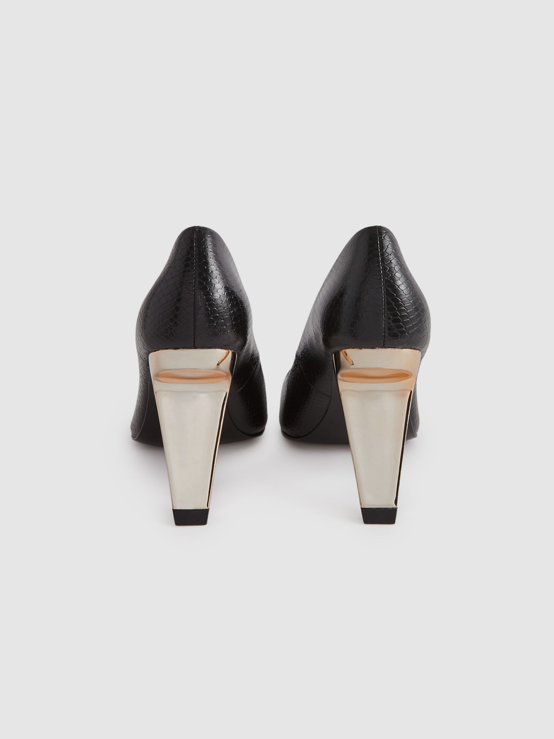 Reiss Leather Angled Heel Court Shoes in Black REISS