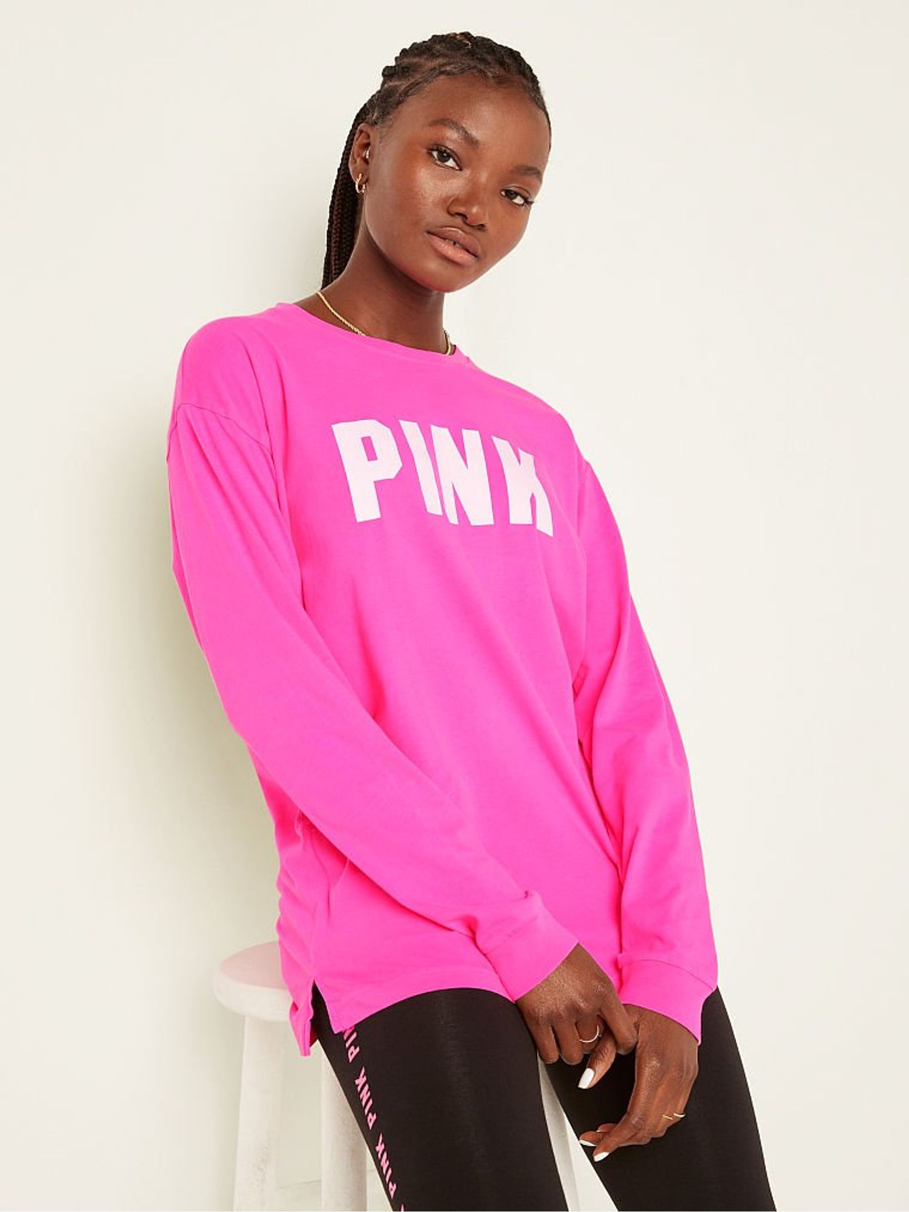 Buy Victoria s Secret Atomic Pink Sans Logo Cotton Long Sleeve Campus T Shirt from the Victoria s Secret UK online shop