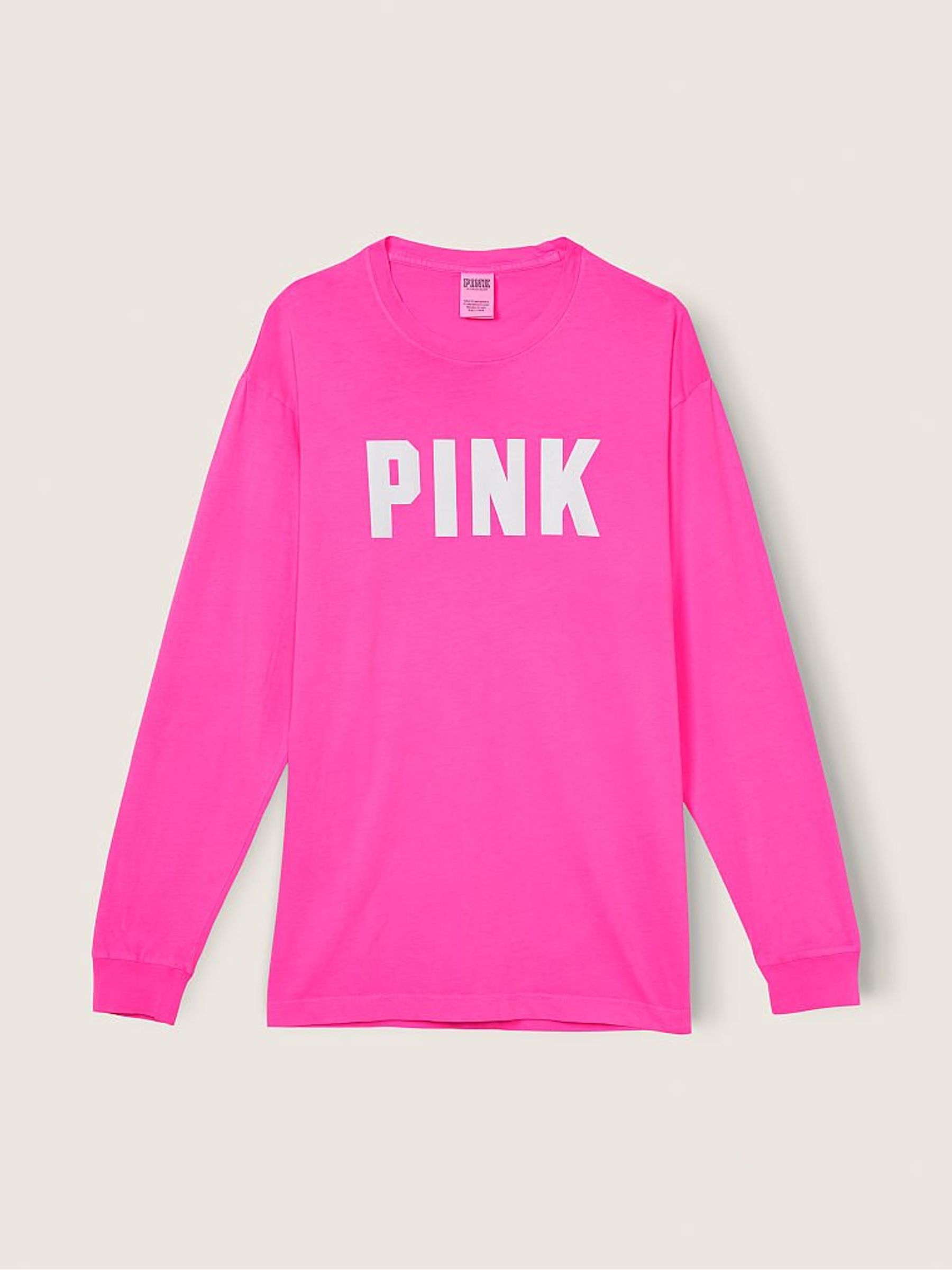 Buy Victoria s Secret Atomic Pink Sans Logo Cotton Long Sleeve Campus T Shirt from the Victoria s Secret UK online shop