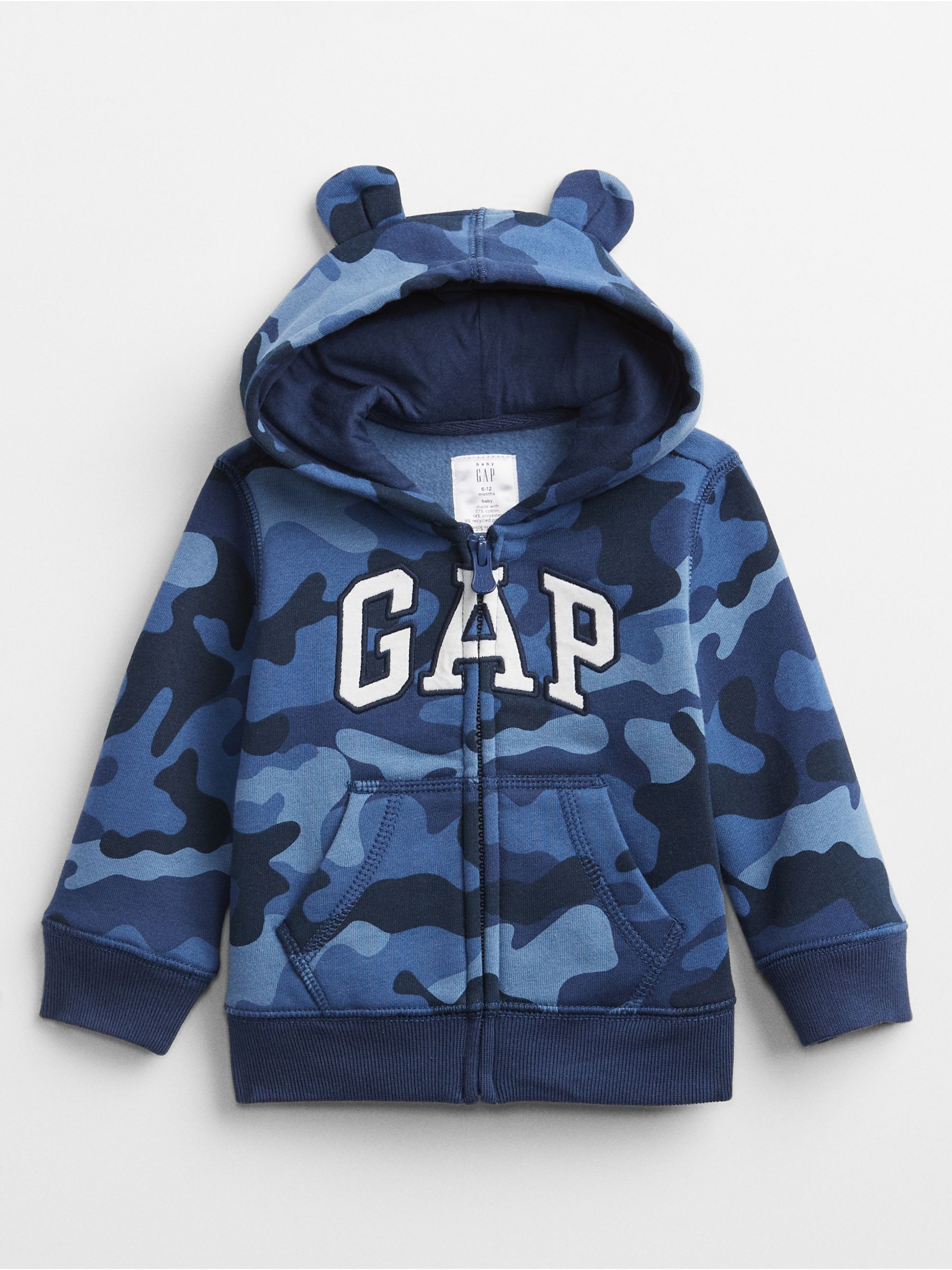 Blue Camo Logo Zip Through Hoodie Newborn 5yrs