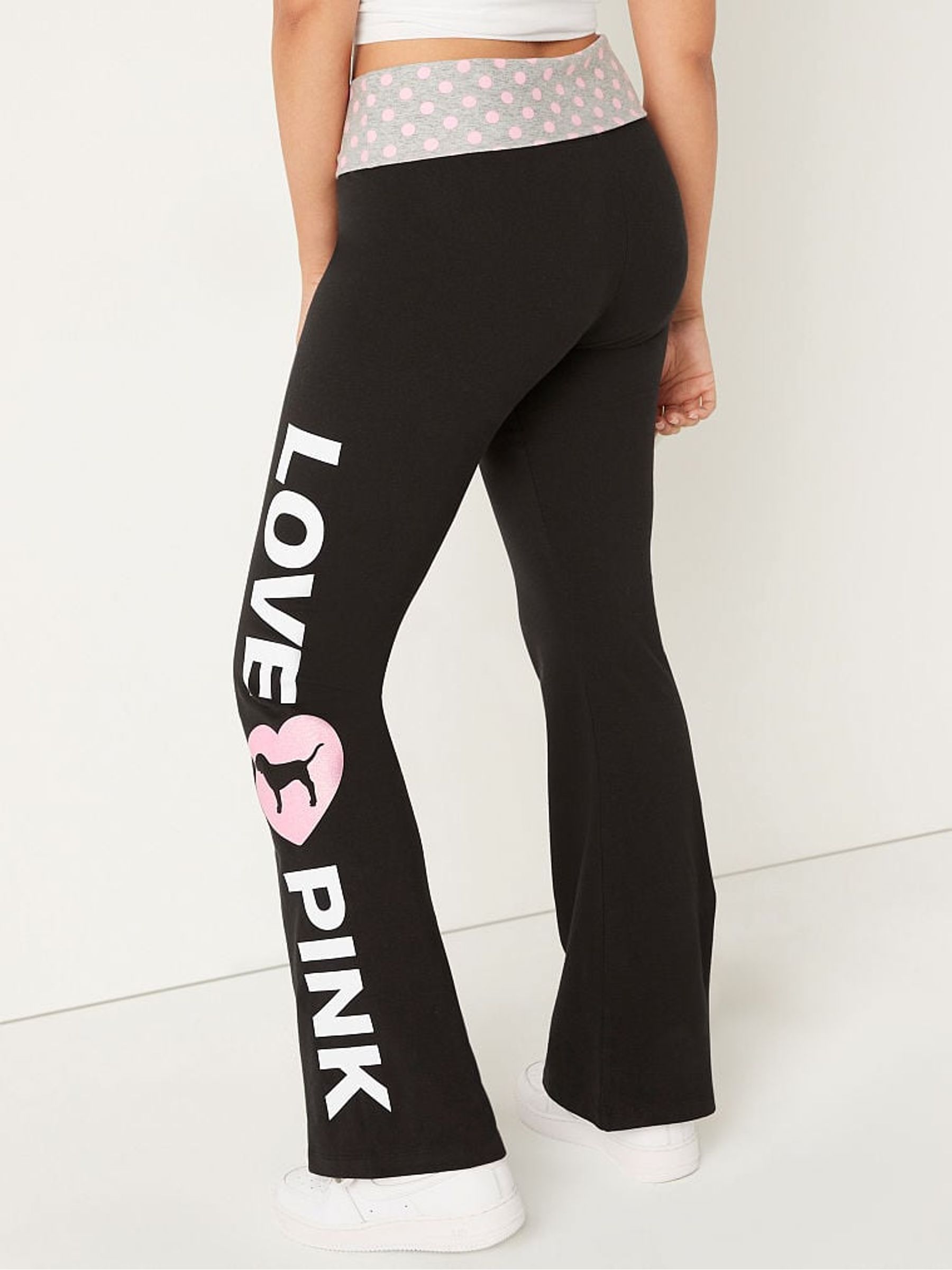 Pure Black with Pink Foldover Full Length Flare Legging Victoria s Secret Ireland
