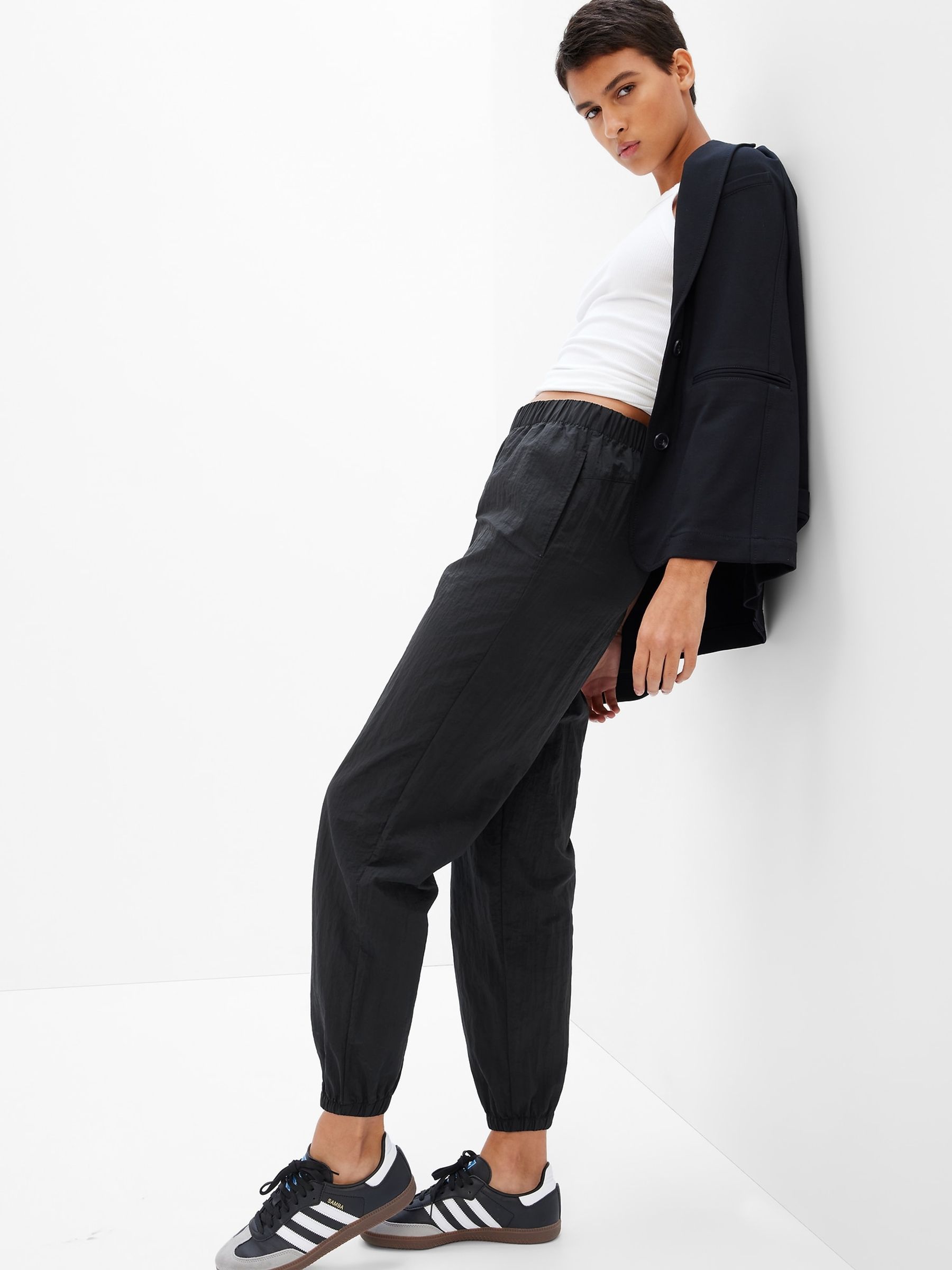 Buy Black Fit Nylon Joggers from the Gap online shop