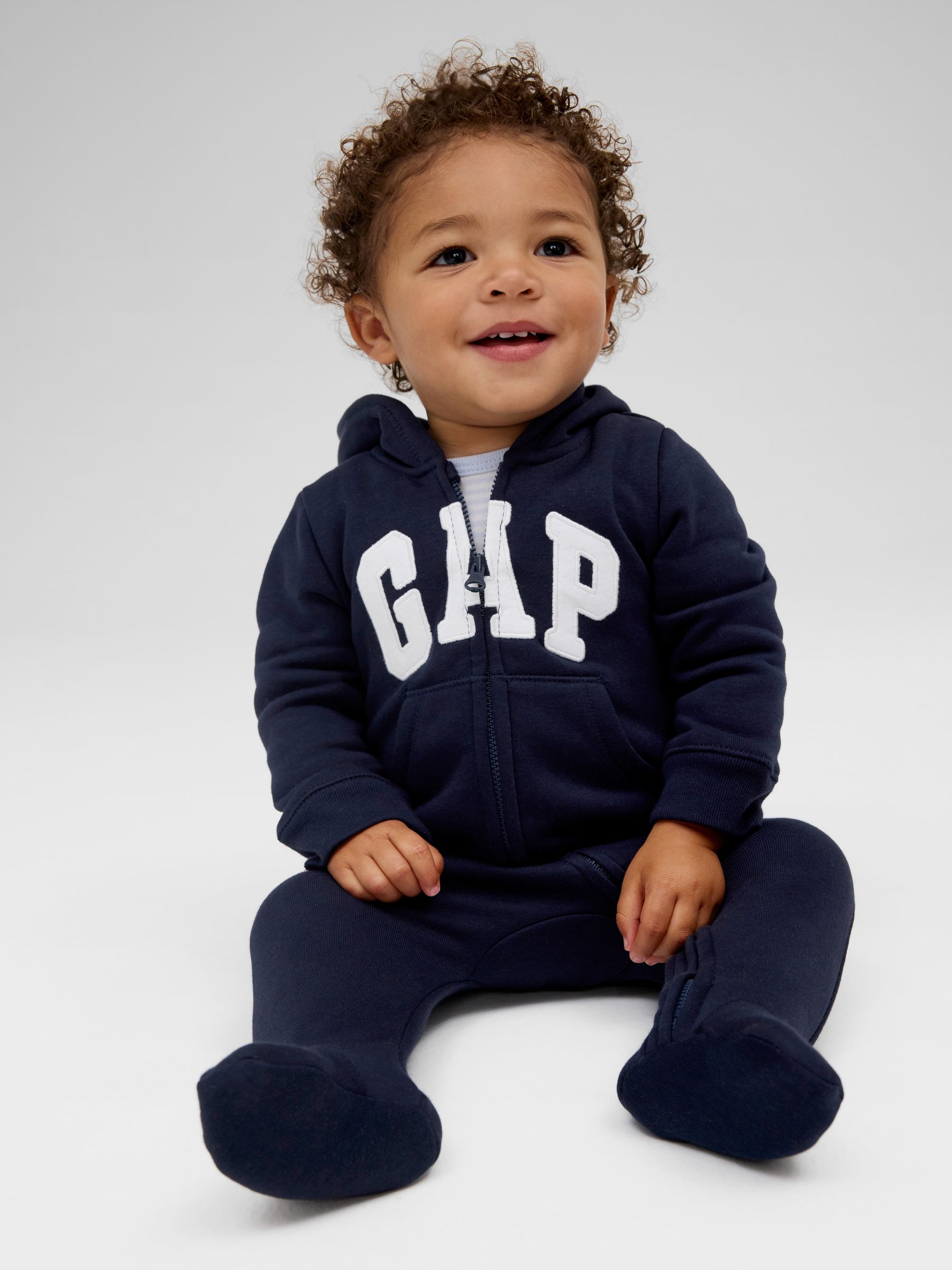 Dark Blue Logo Zip Hooded All in One Newborn 24mths