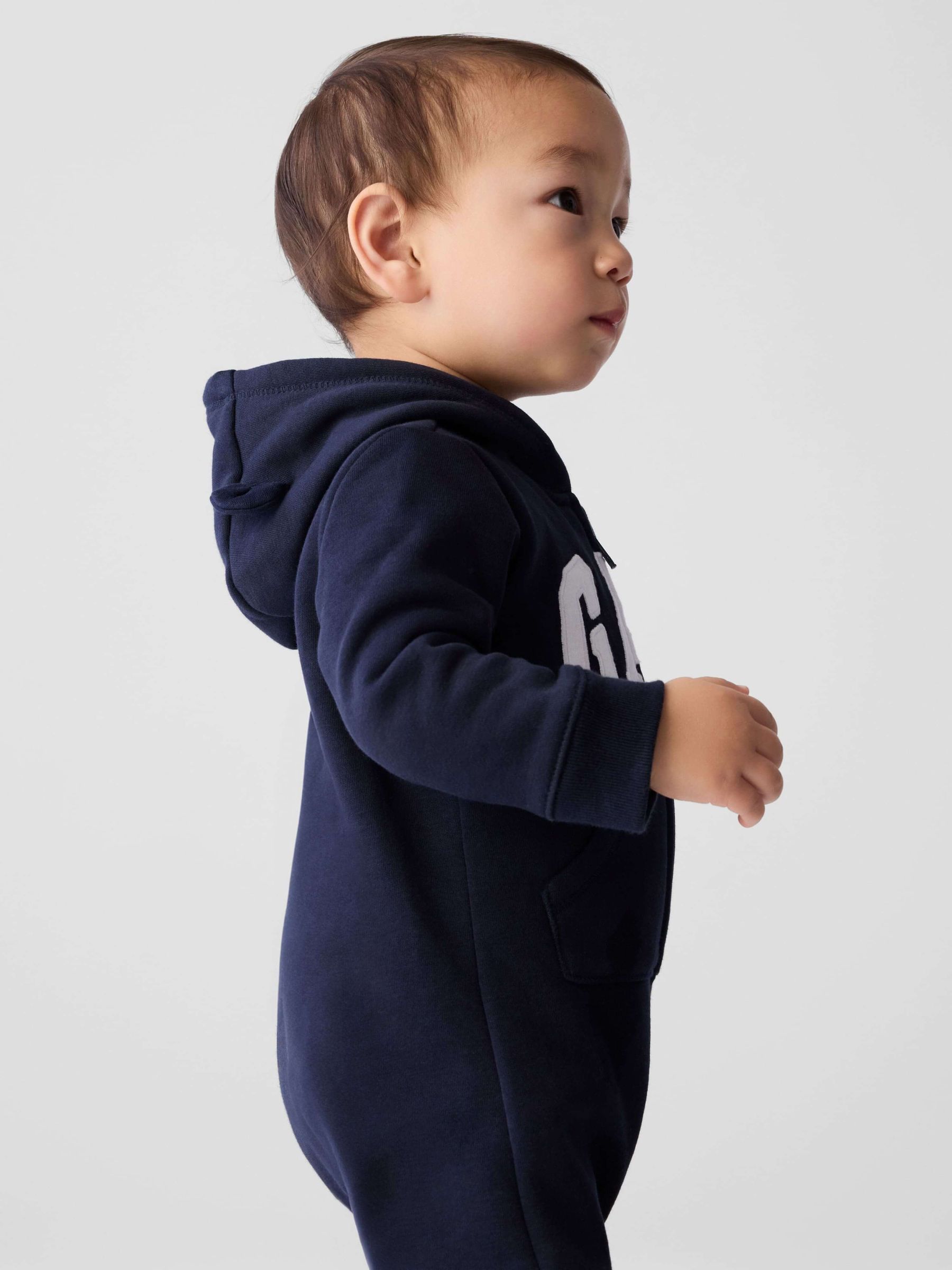 Buy Dark Blue Logo Zip Hooded All in One Newborn 24mths from the Gap online shop