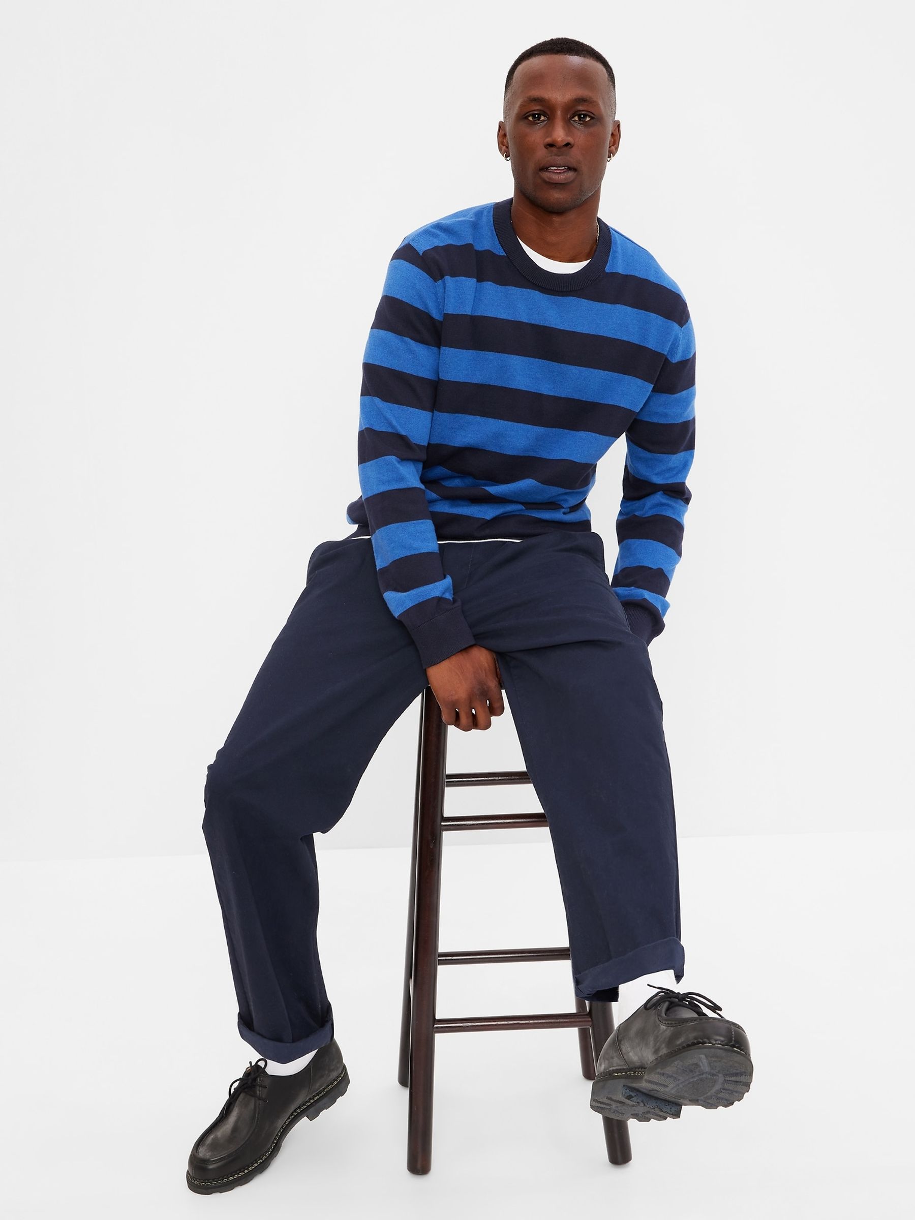 Blue Stripe Stripe Crew Long Sleeve Sweatshirt