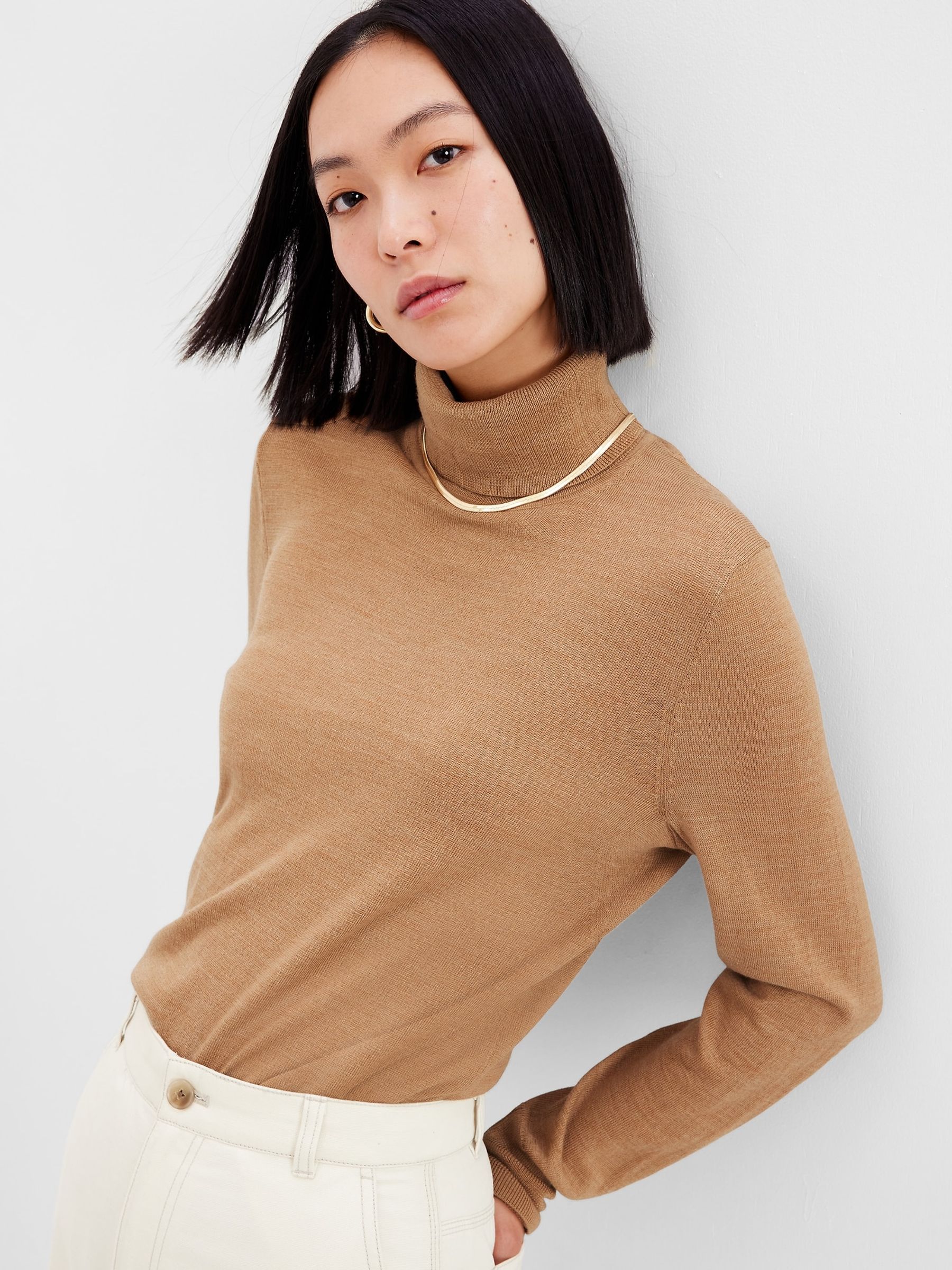 Camel Brown Merino Turtleneck Jumper