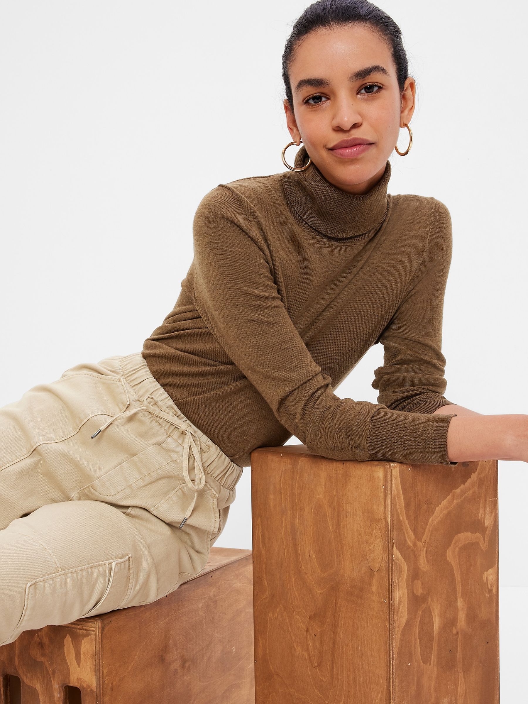 Brown Merino Turtleneck Jumper