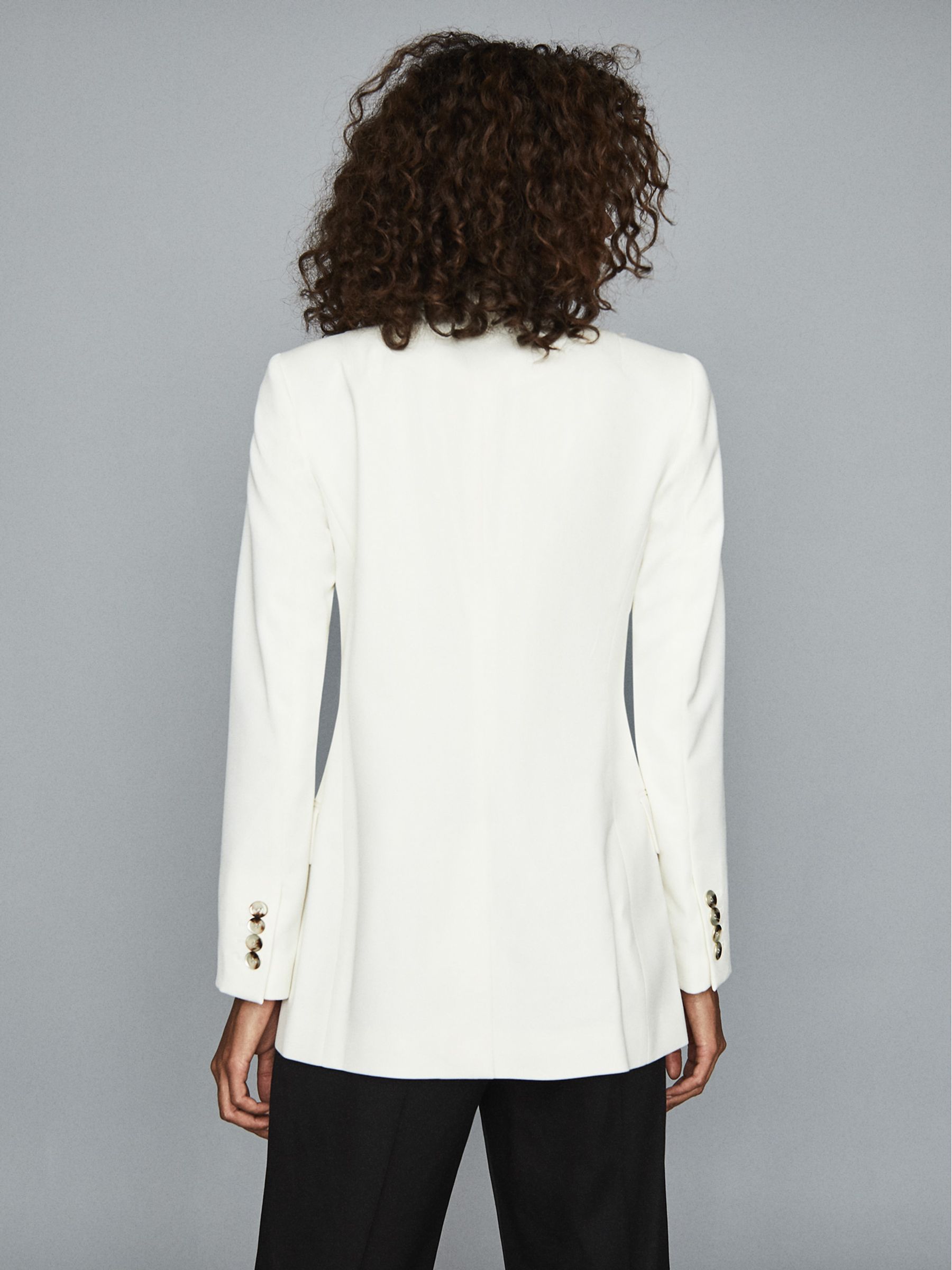 Reiss Wool Blend Double Breasted Blazer in White REISS