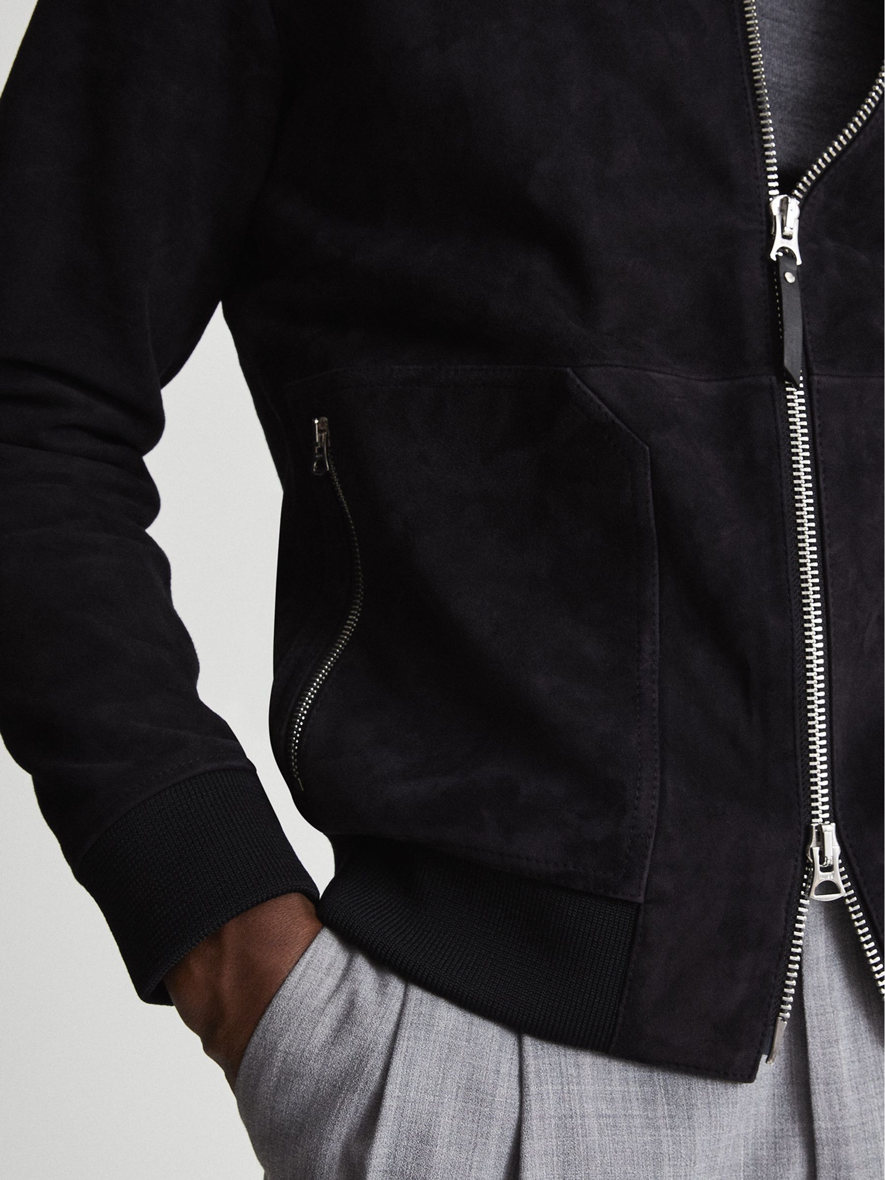 Reiss Suede Zip Through Jacket in Navy REISS