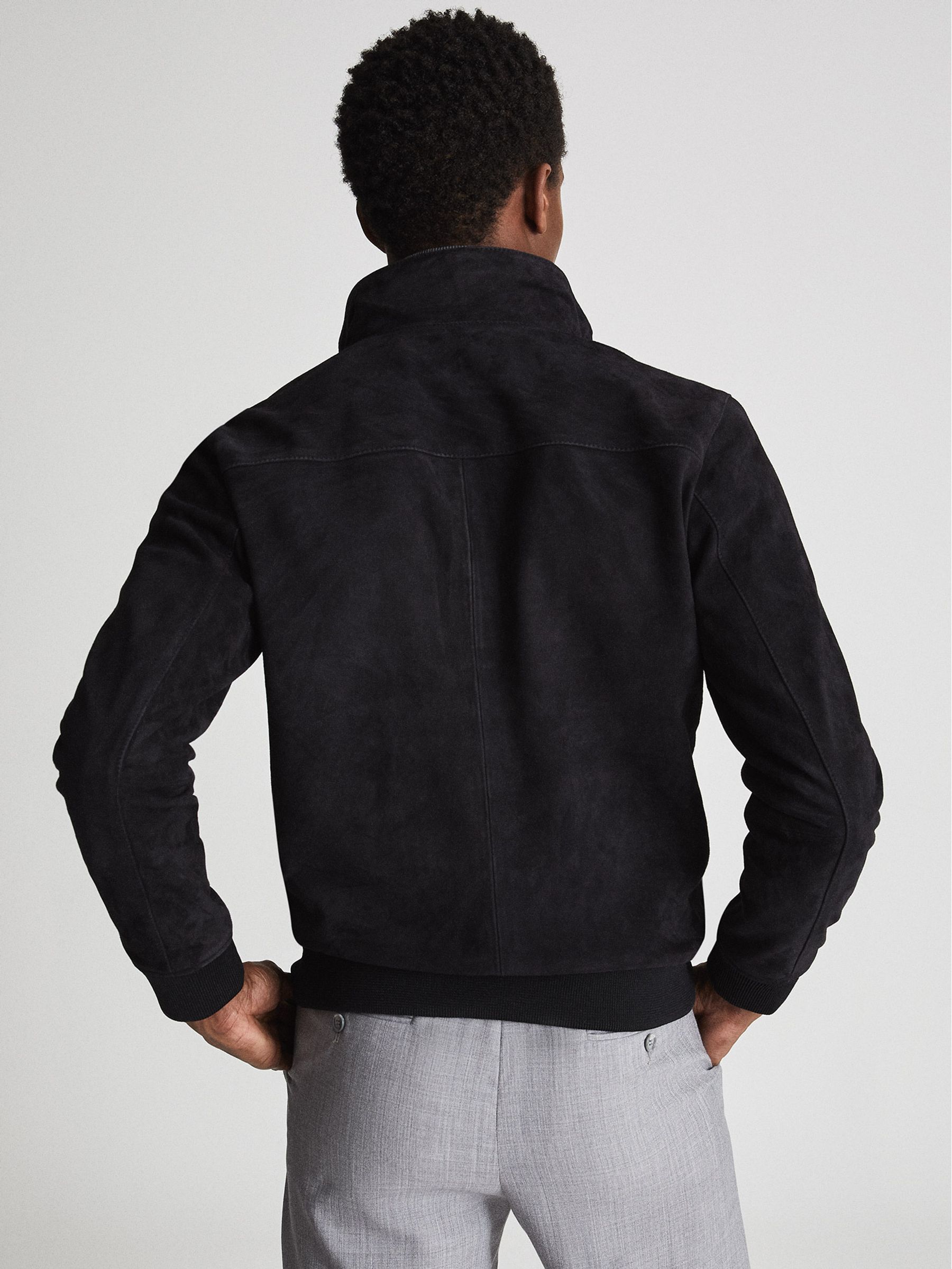 Reiss Suede Zip Through Jacket in Navy REISS