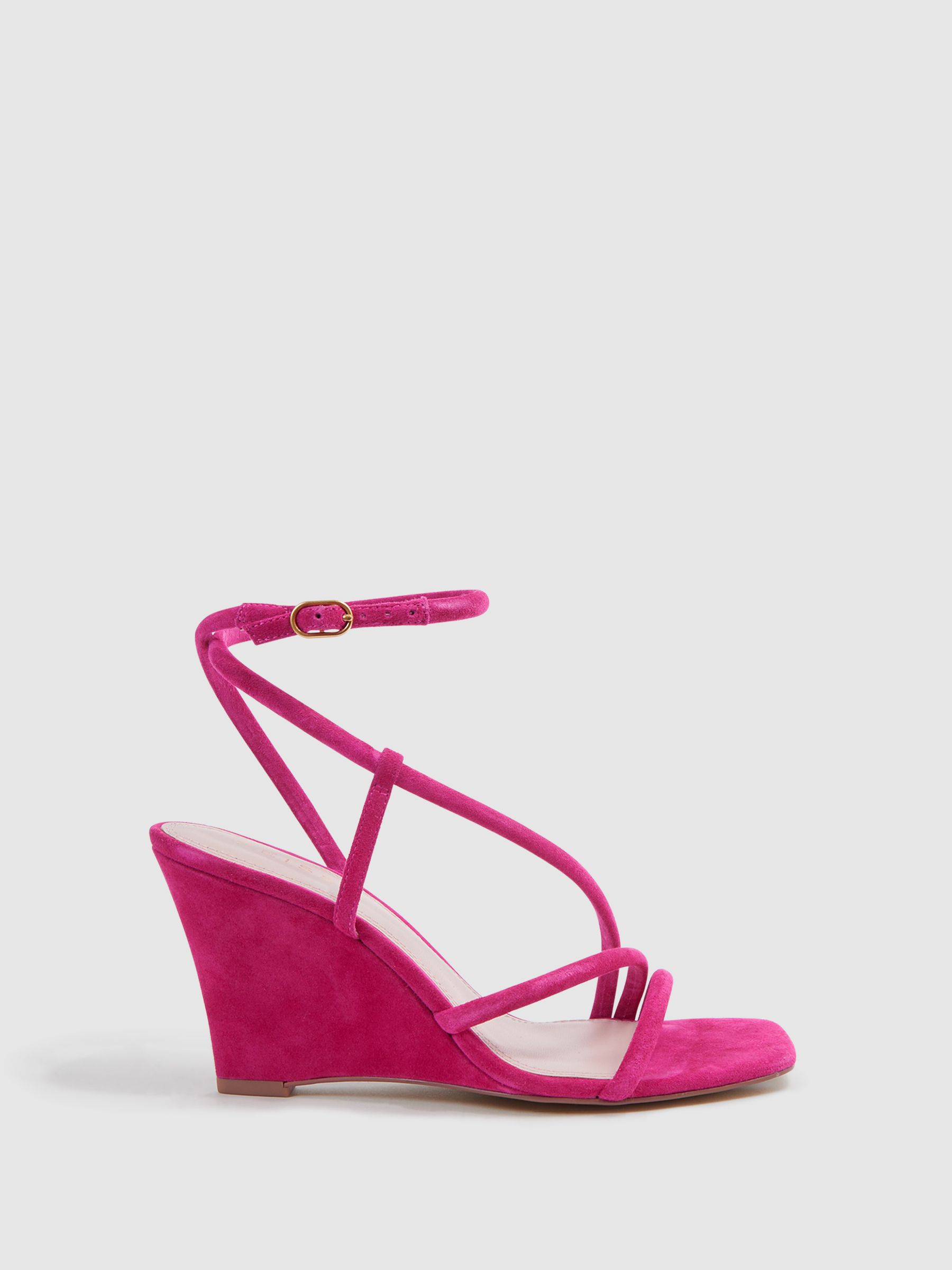 Reiss Suede Strappy Wedge Heels in Pink REISS