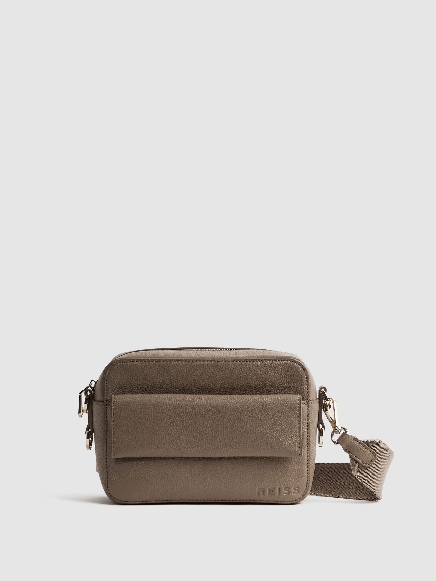 Reiss Leather Crossbody Bag in Taupe REISS