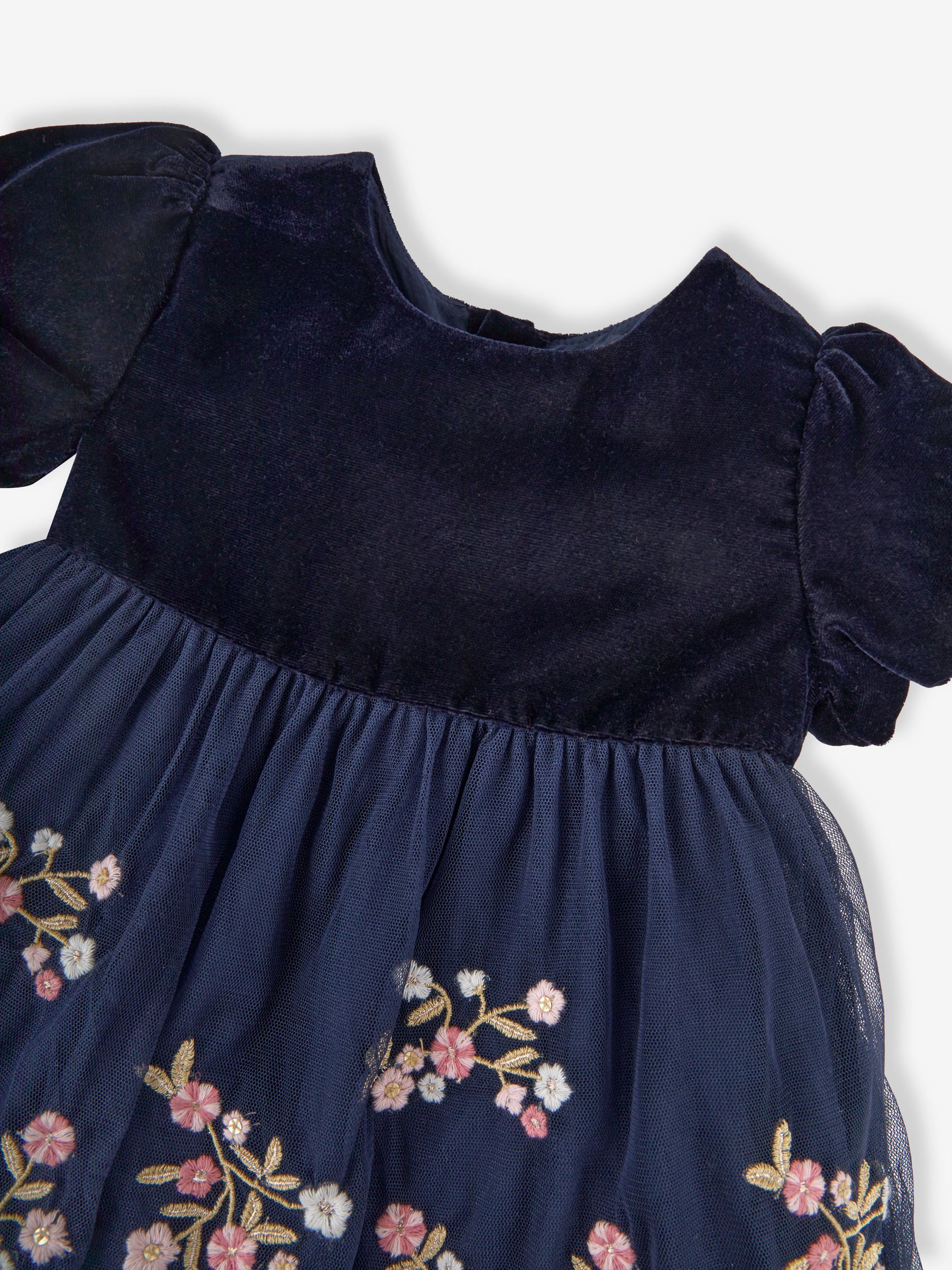Buy JoJo Maman Bebe Navy Blue Floral Embroidered Tulle Party Dress from the JoJo Maman Bebe UK online shop