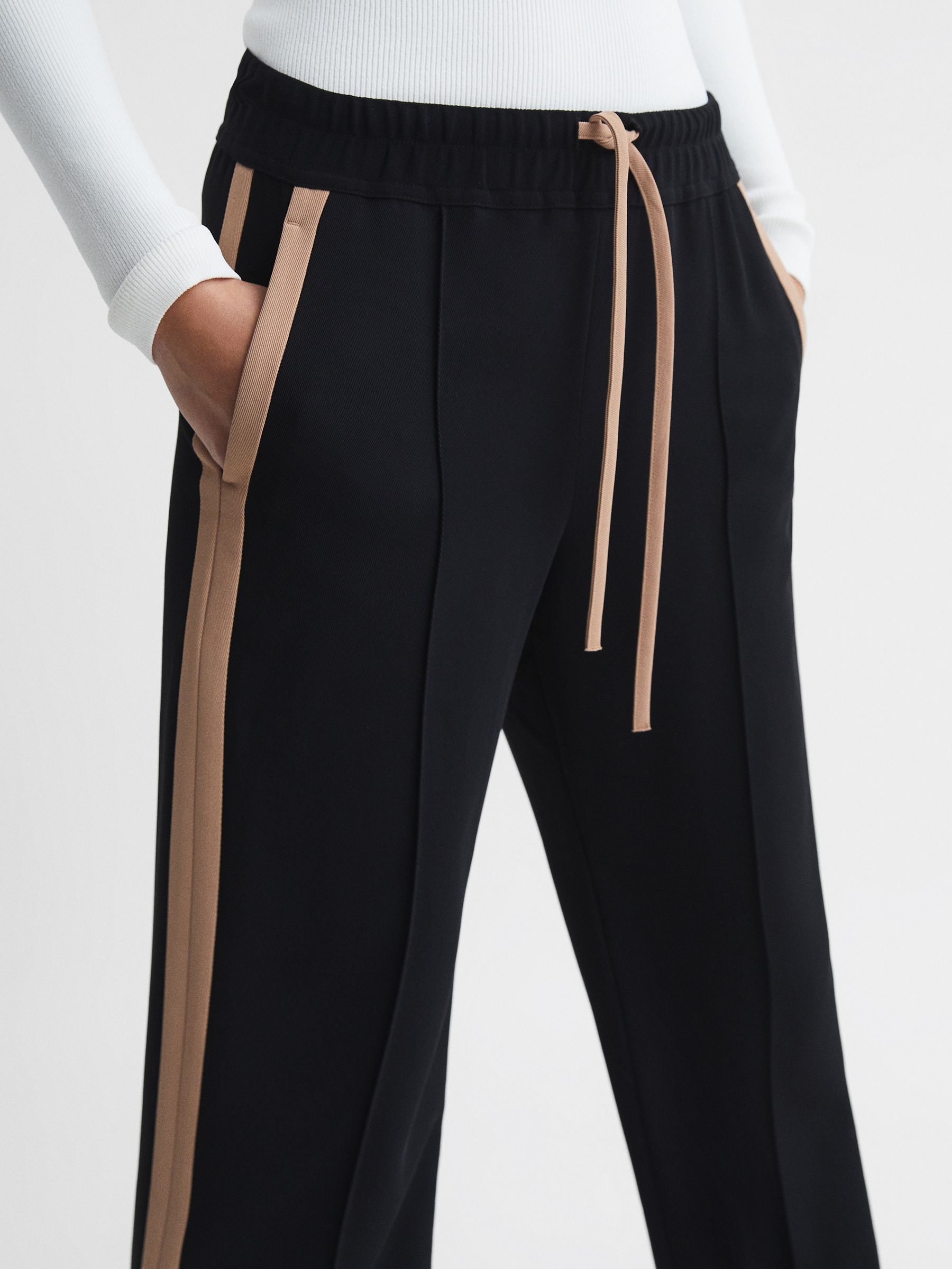Womens black trousers with side stripe deals
