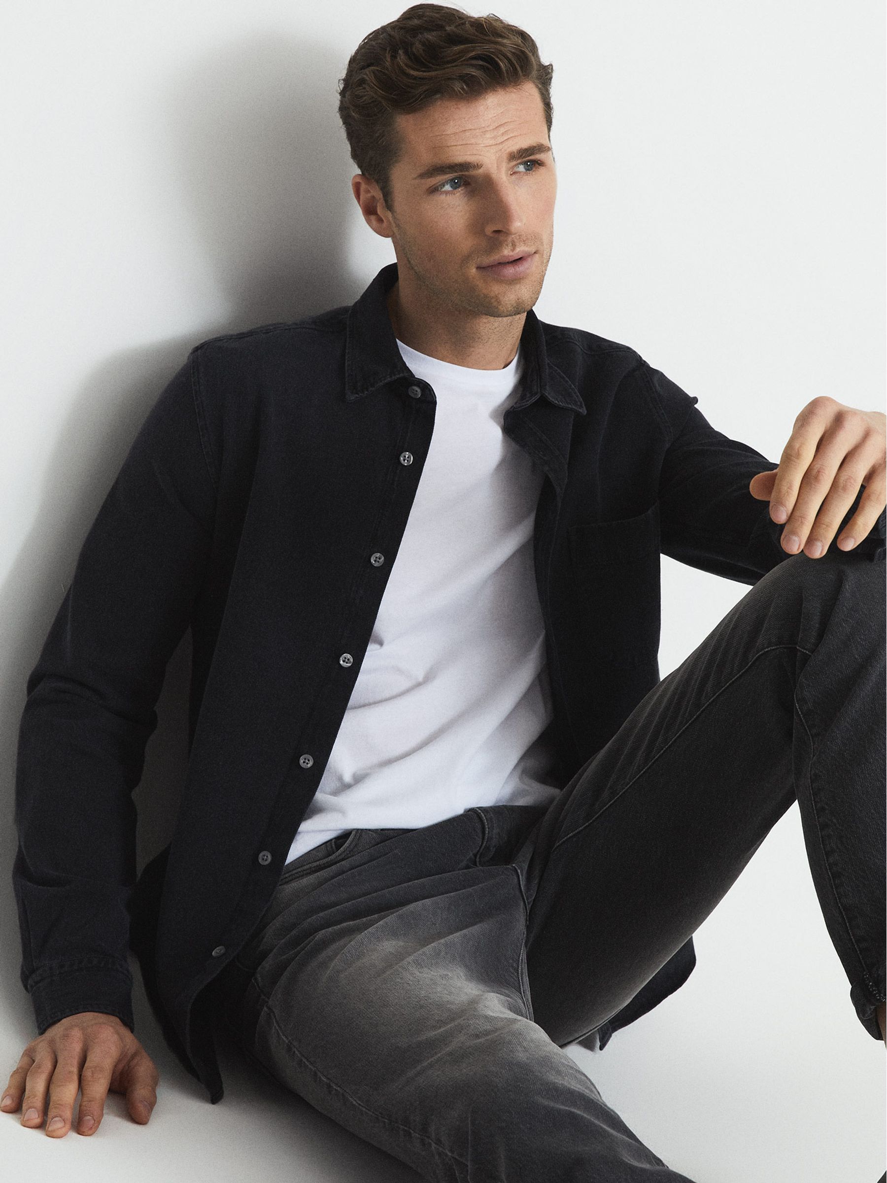 Mens black denim overshirt clearance