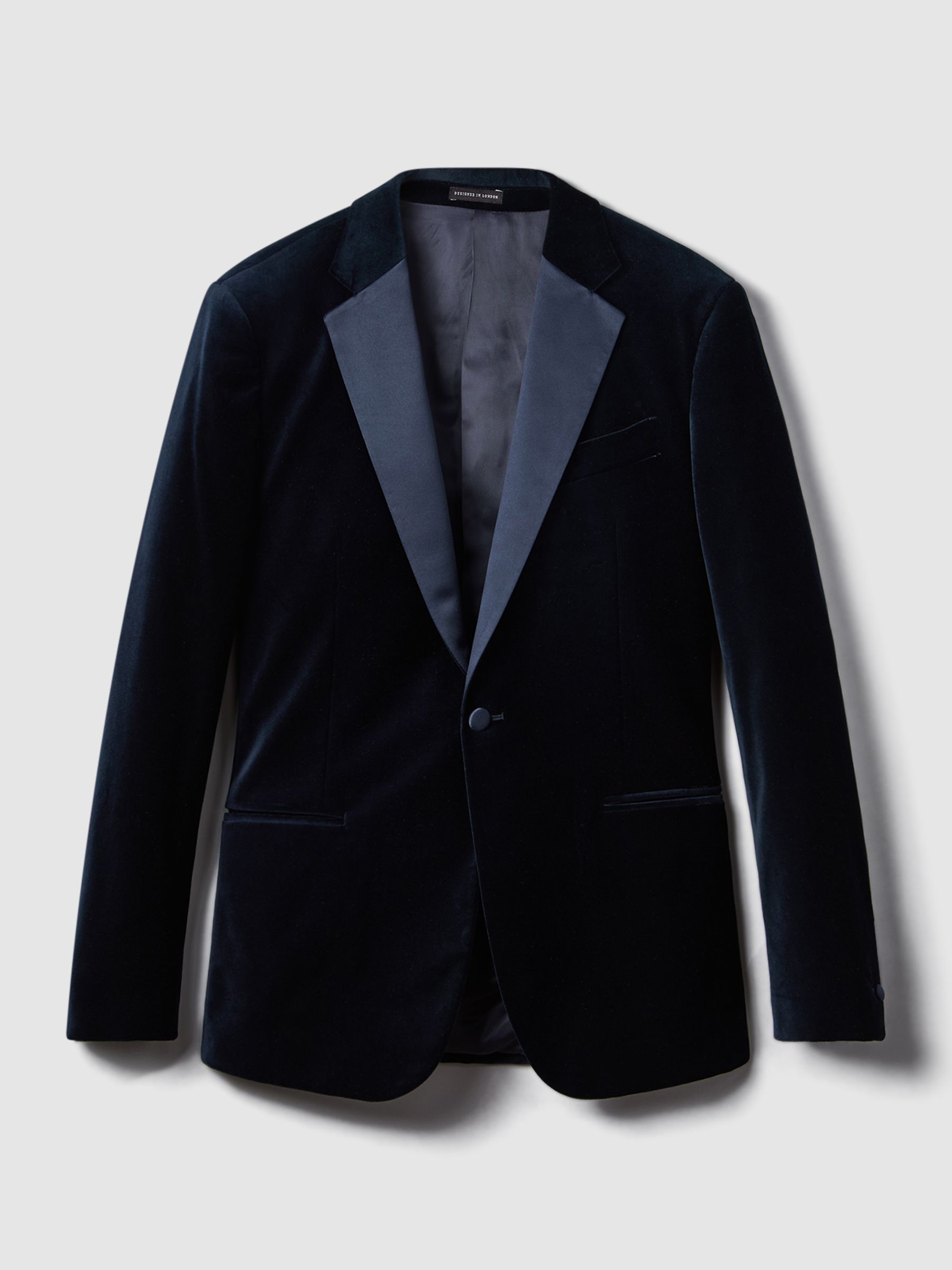 Velvet Single Breasted Slim Fit Jacket in Navy