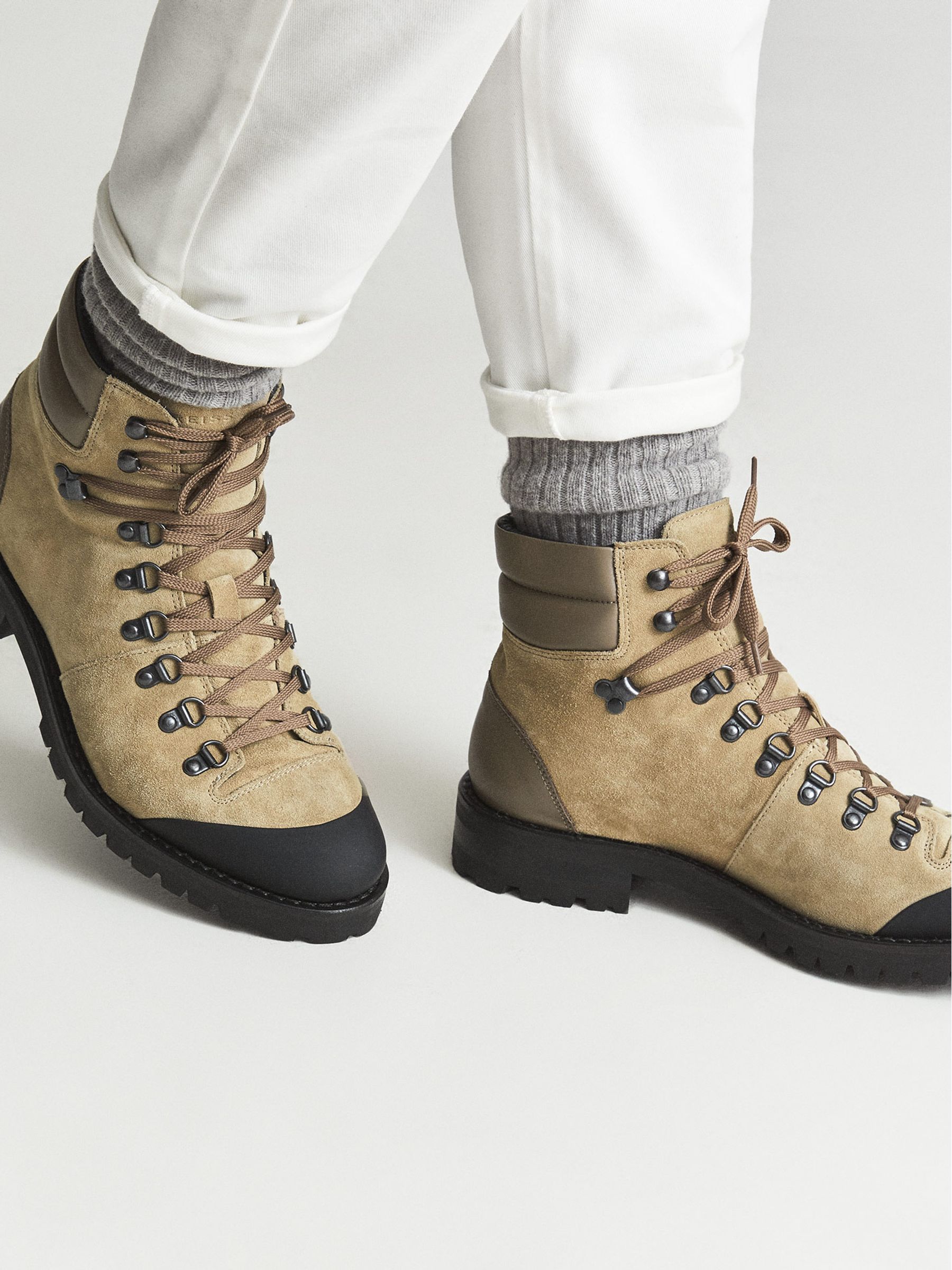 Reiss Suede Hiking Boots in Taupe REISS