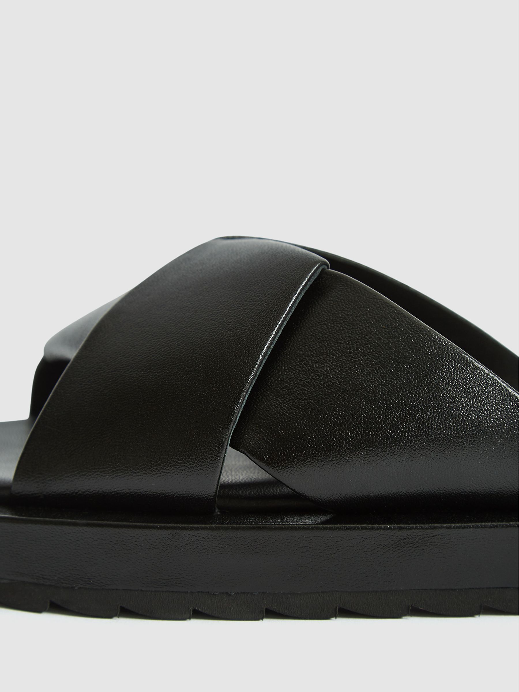 Reiss Leather Slider Sandals in Black REISS
