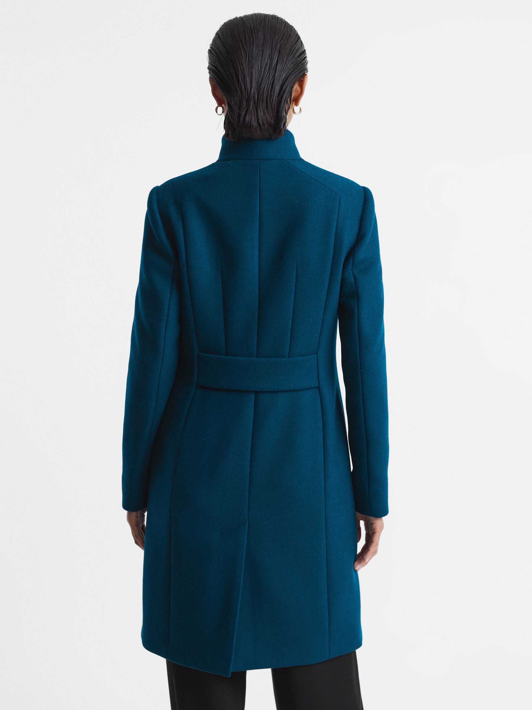 Reiss Wool Blend Mid Length Coat in Teal REISS