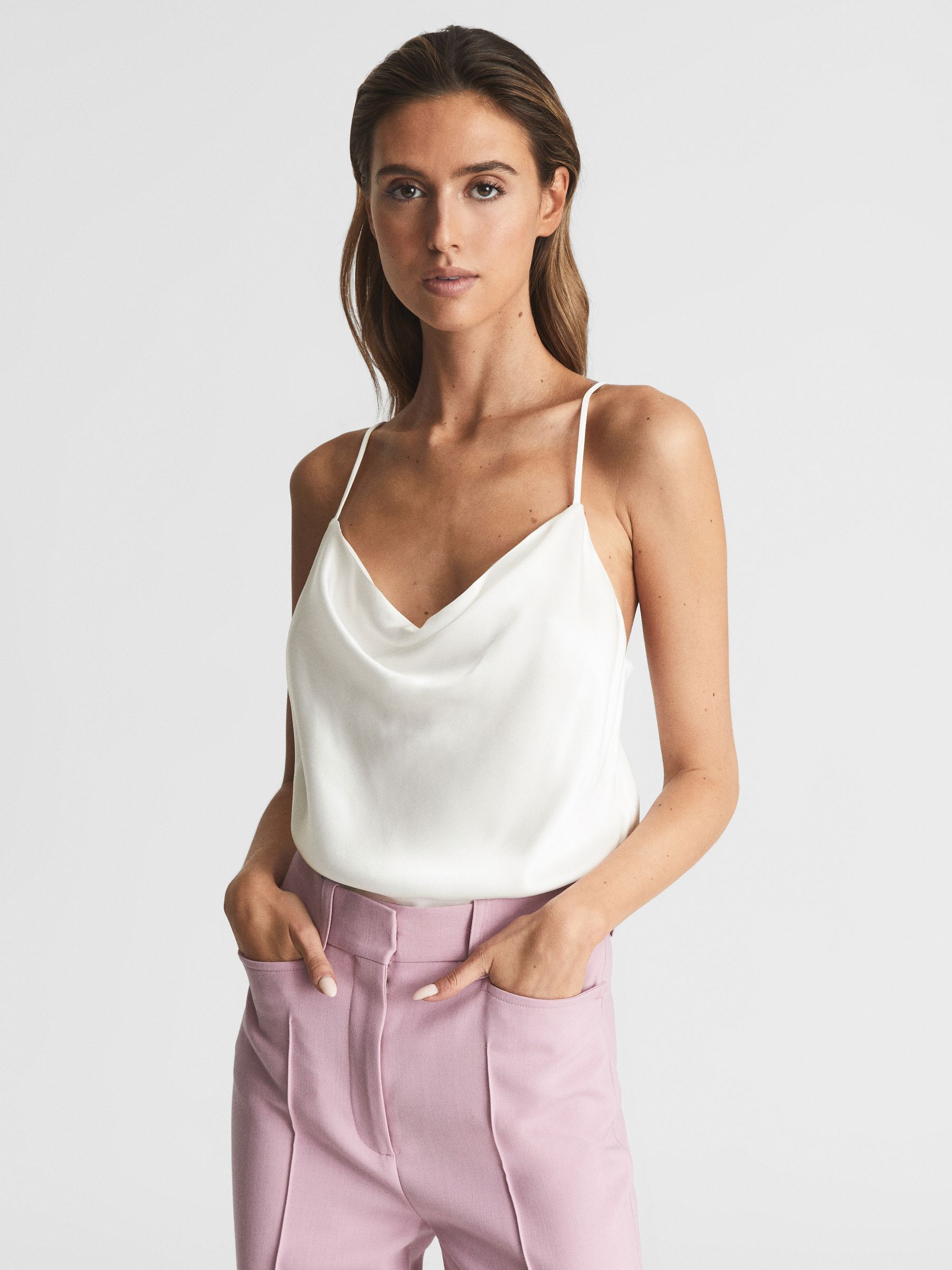 Reiss Satin Cami Top in Ivory REISS