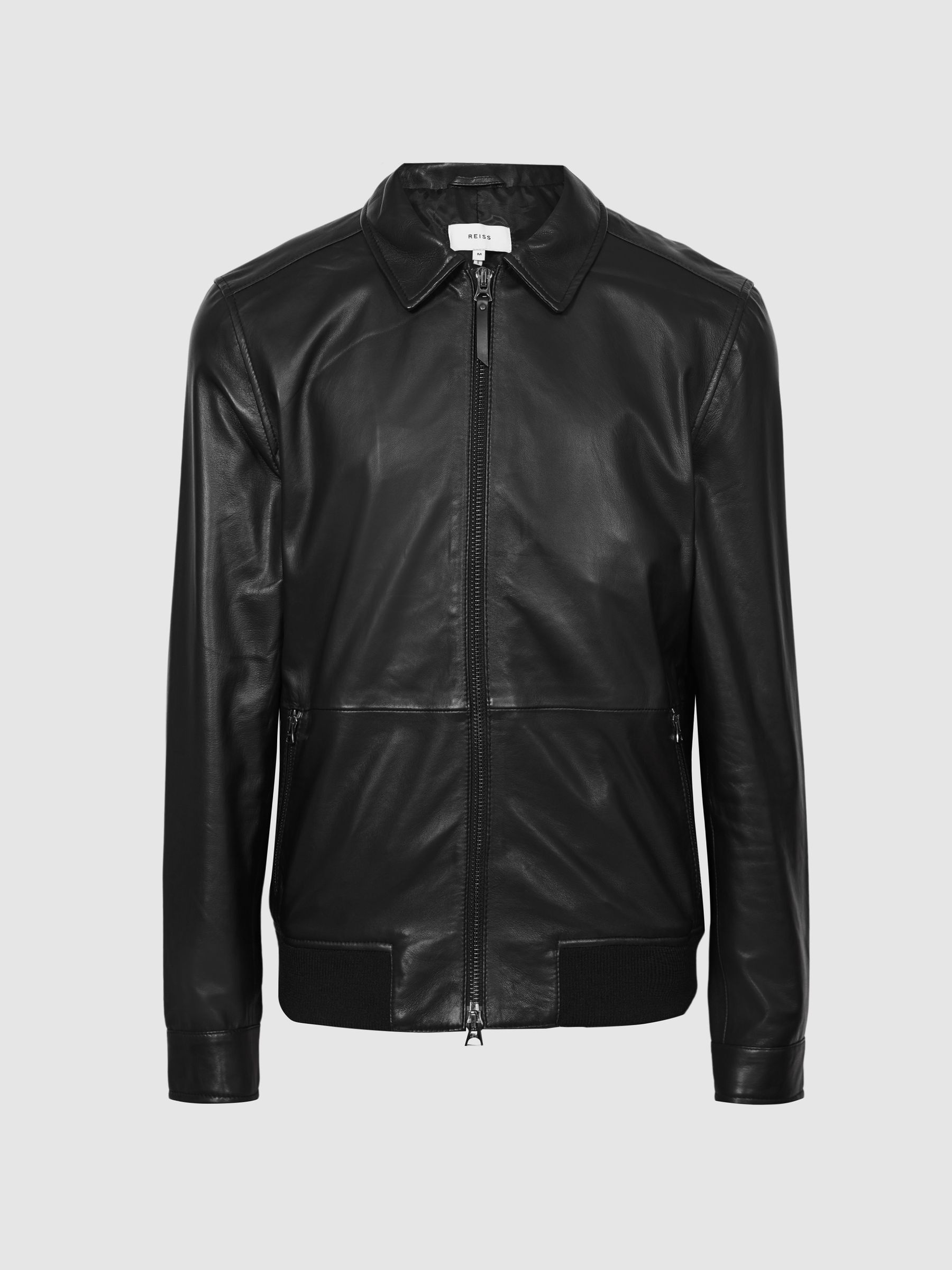 Reiss Zip Through Leather Jacket in Black REISS