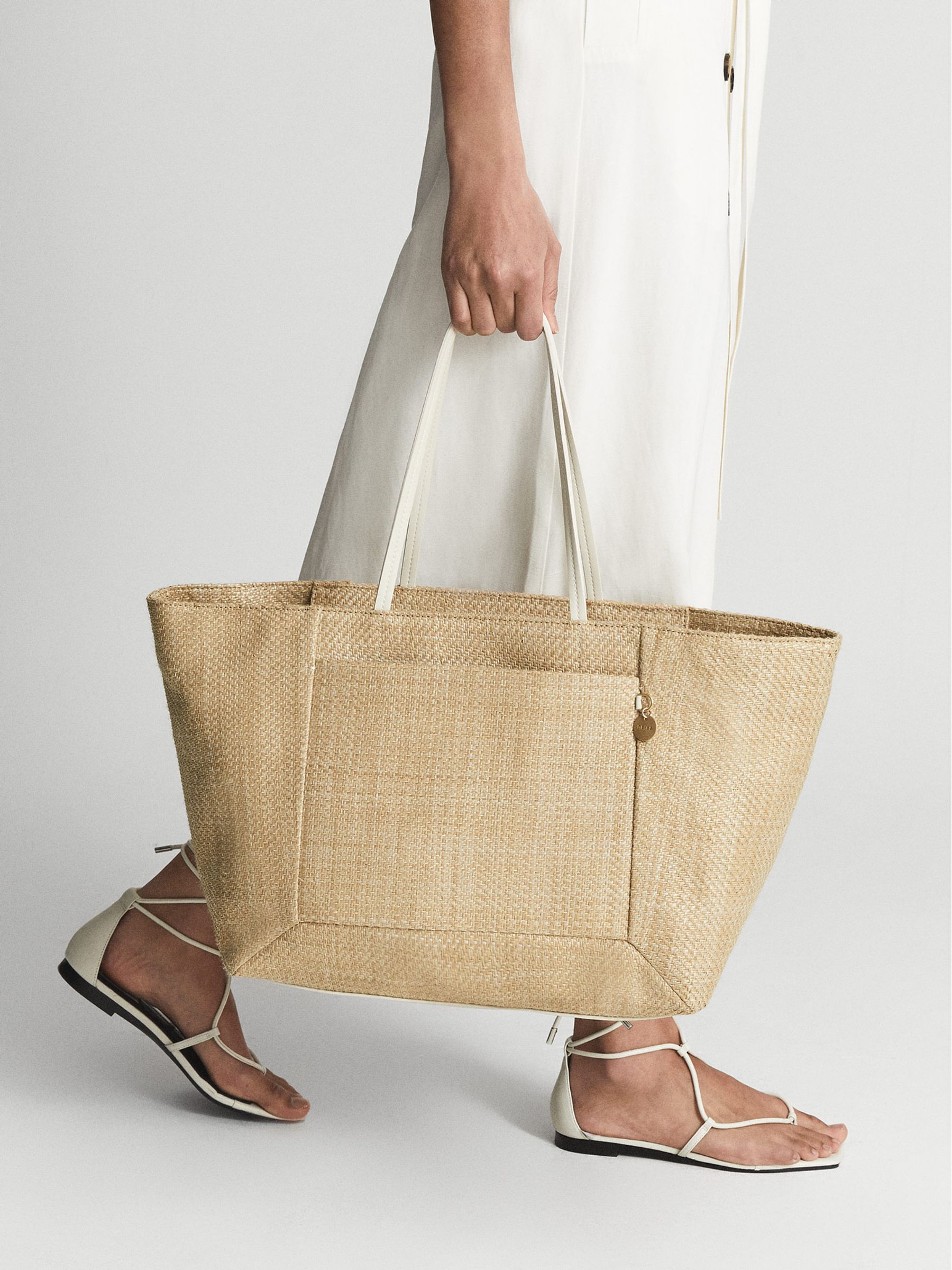Reiss Raffia Tote Bag in Natural REISS