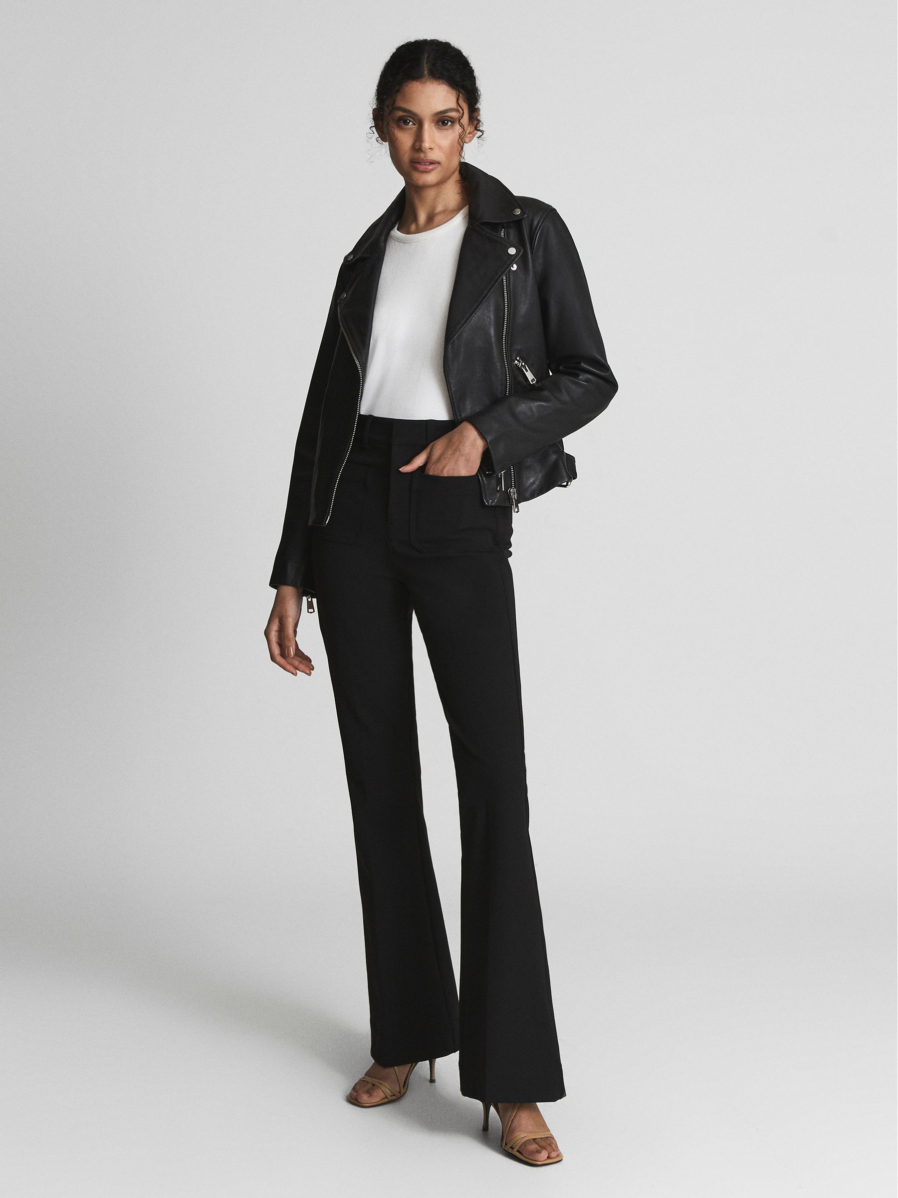 Reiss Leather Biker Jacket in Black REISS