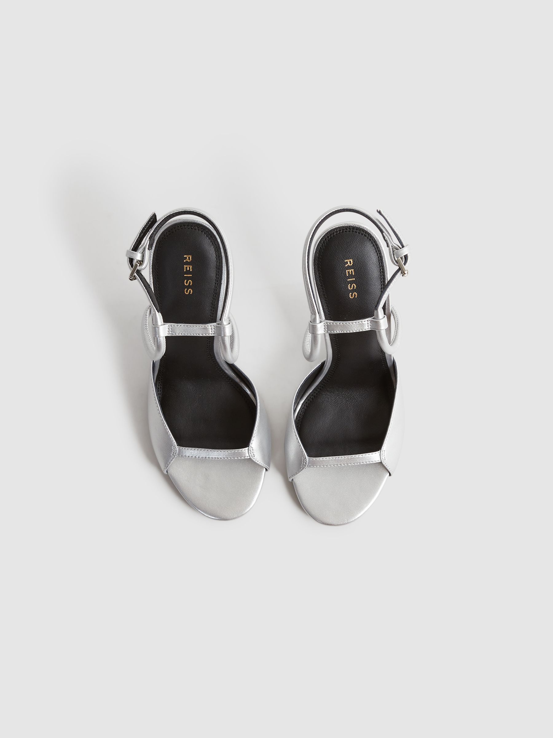 Reiss Leather Strappy Heels in Silver REISS