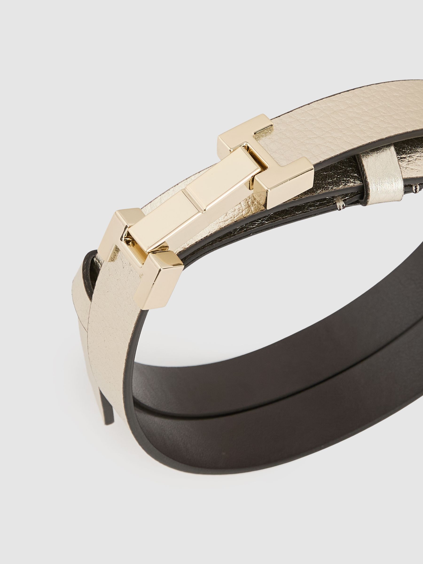 Reiss Leather Square Hinge Belt in Gold REISS
